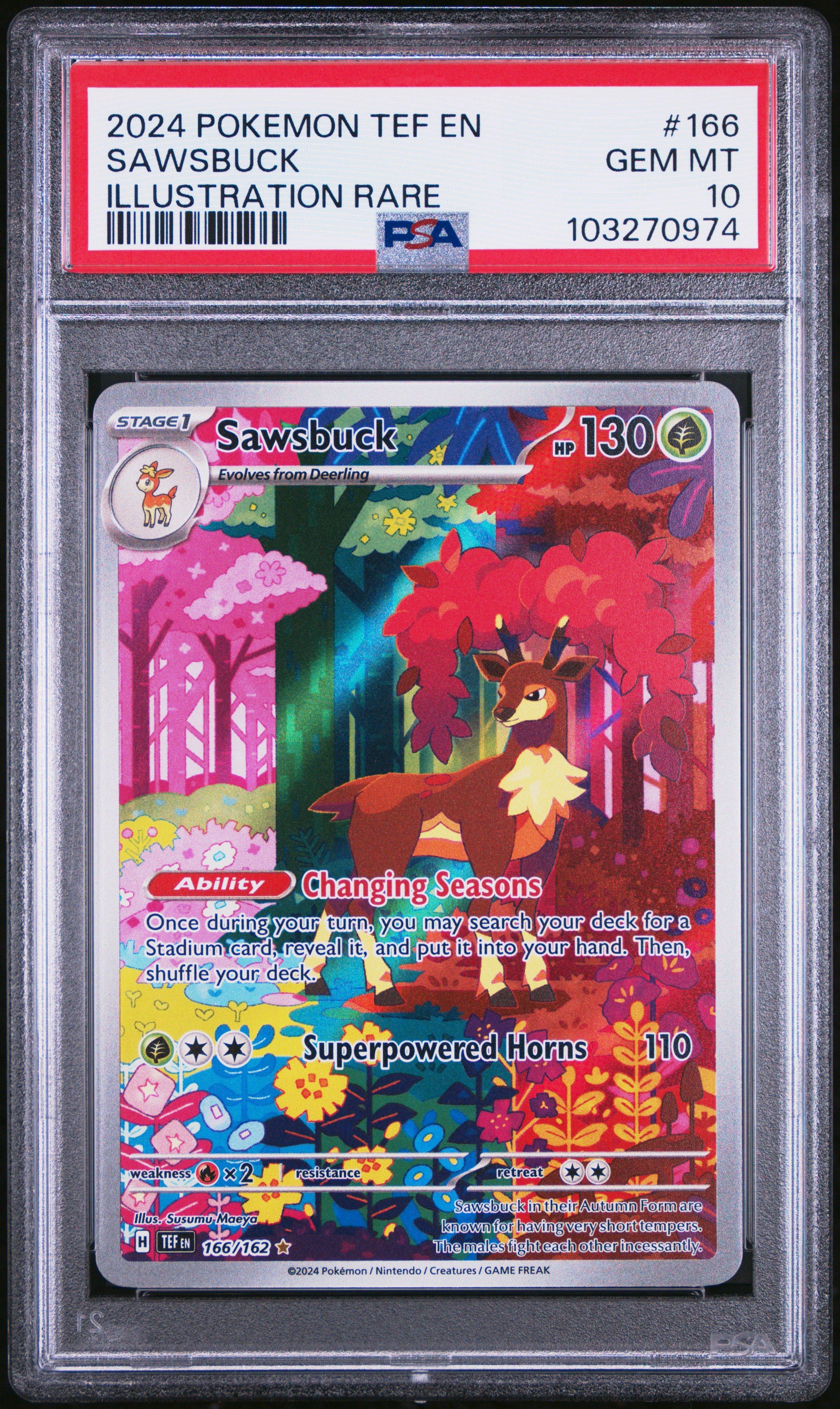 2024 Pokemon Tef En-temporal Forces 166 Sawsbuck Illustration Rare PSA