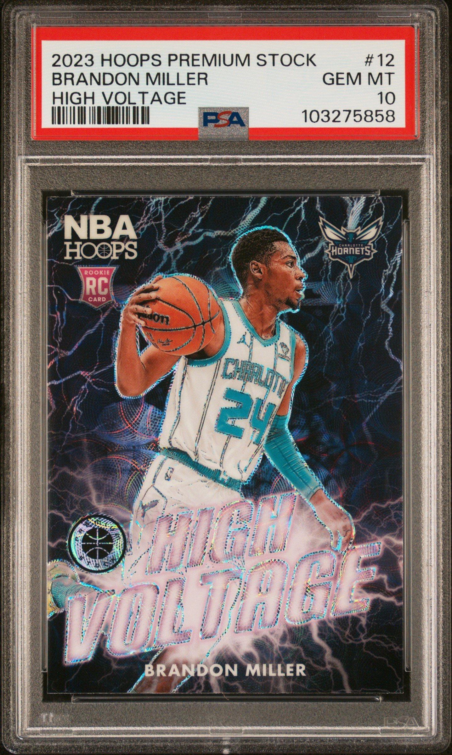2023 Panini Hoops Premium Stock High Voltage 12 Brandon Miller PSA 10