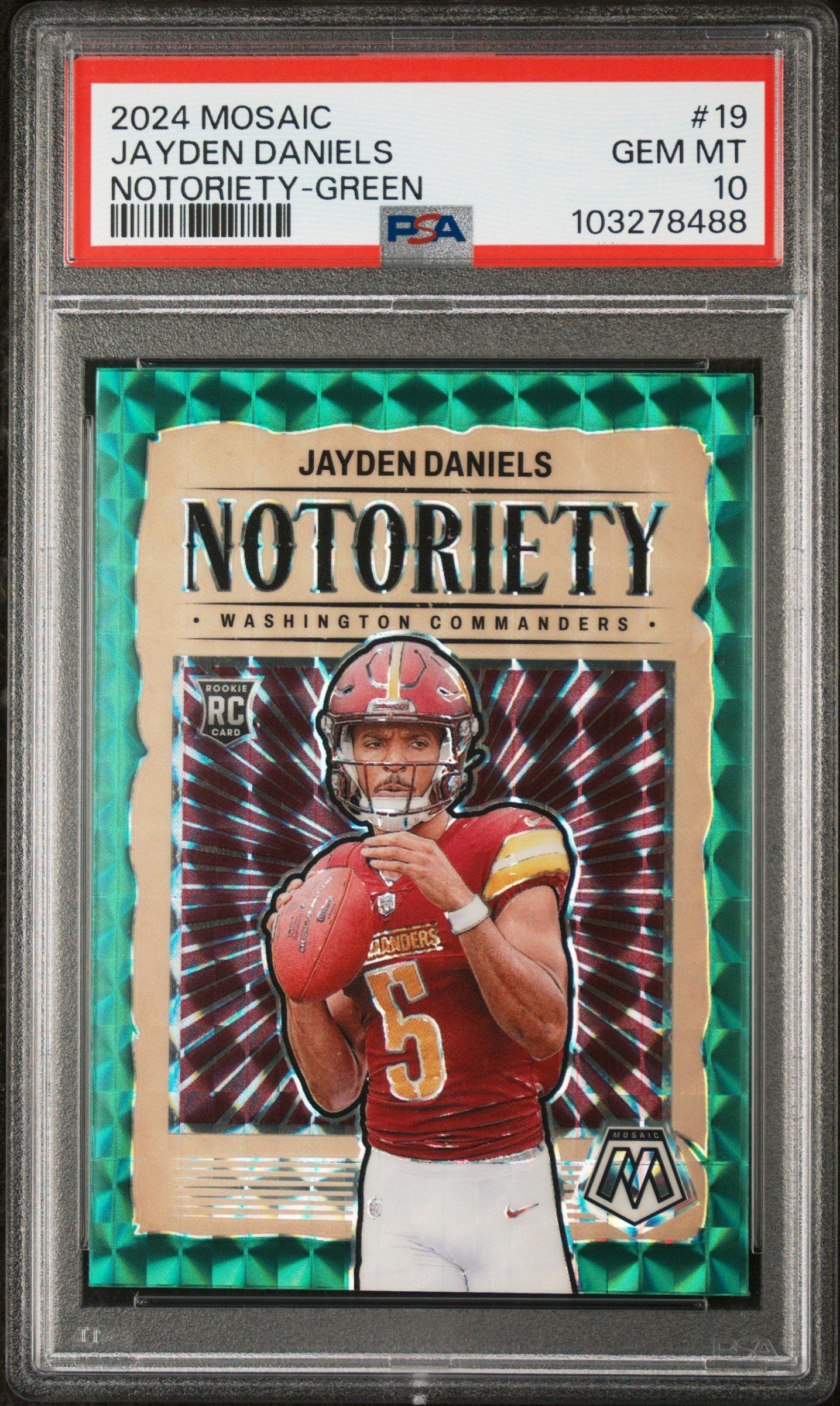 2024 Panini Mosaic Notoriety 19 Jayden Daniels Green PSA 10 Graded