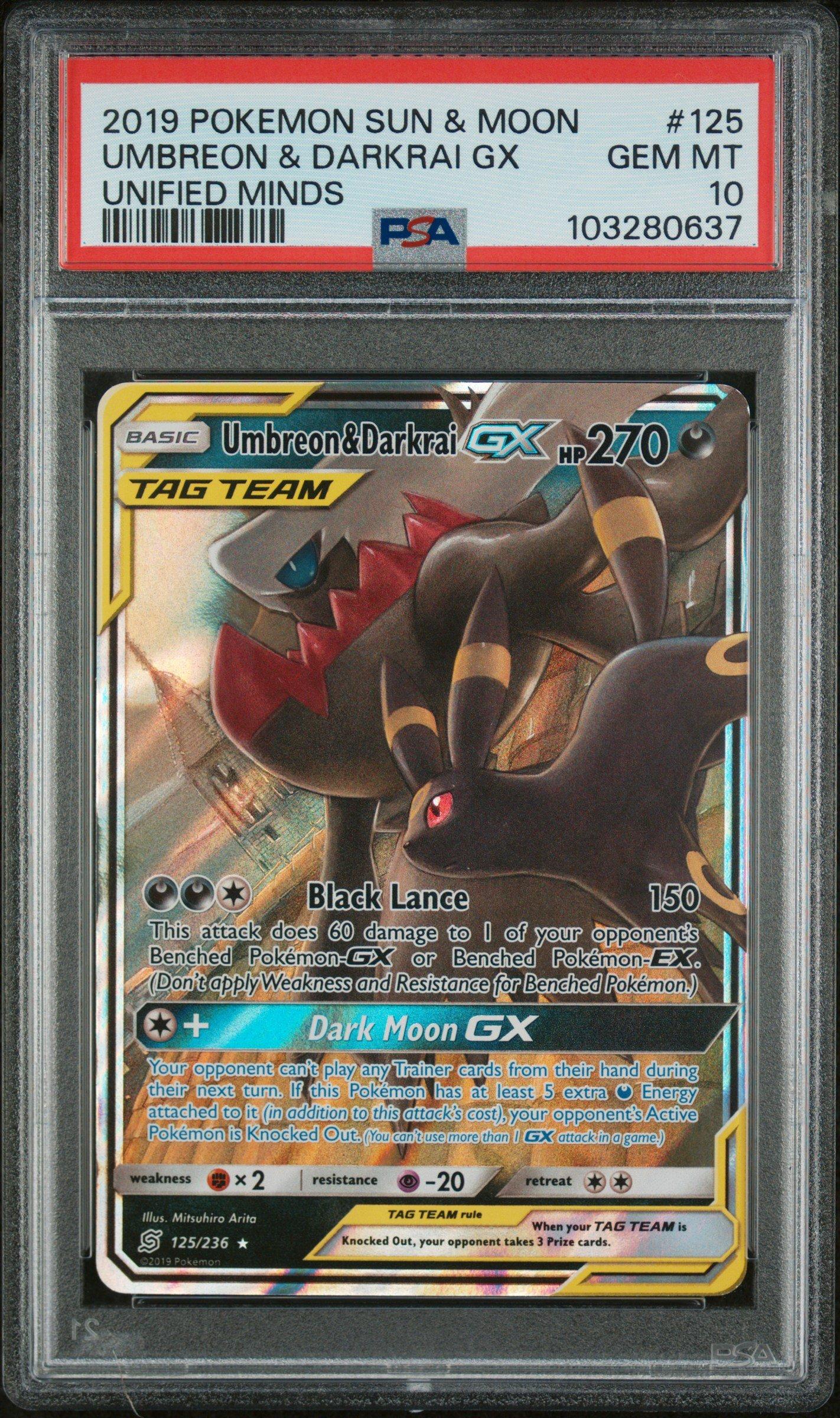 2019 Pokemon Sun & Moon Unified Minds 125 Umbreon & Darkrai Gx PSA