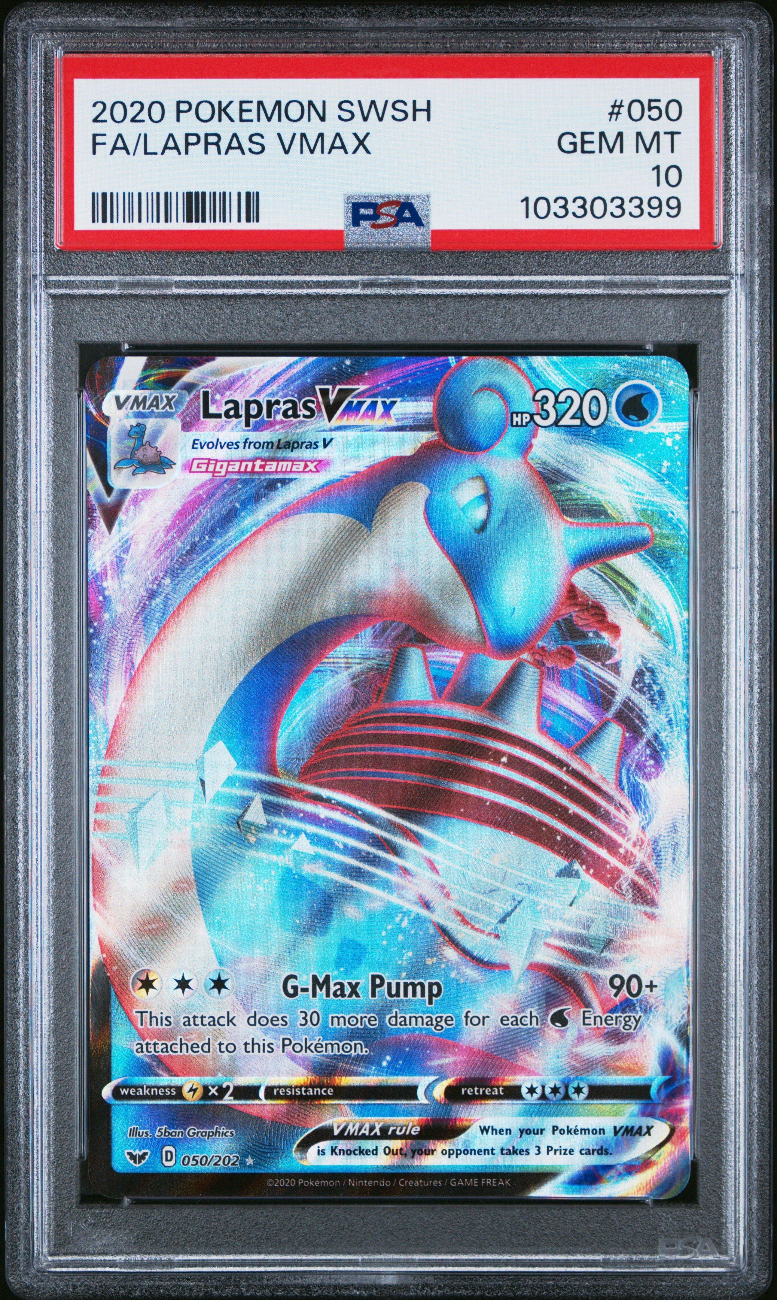 2020 Pokemon Sword & Shield 050 Full Art/lapras Vmax PSA 10 Graded