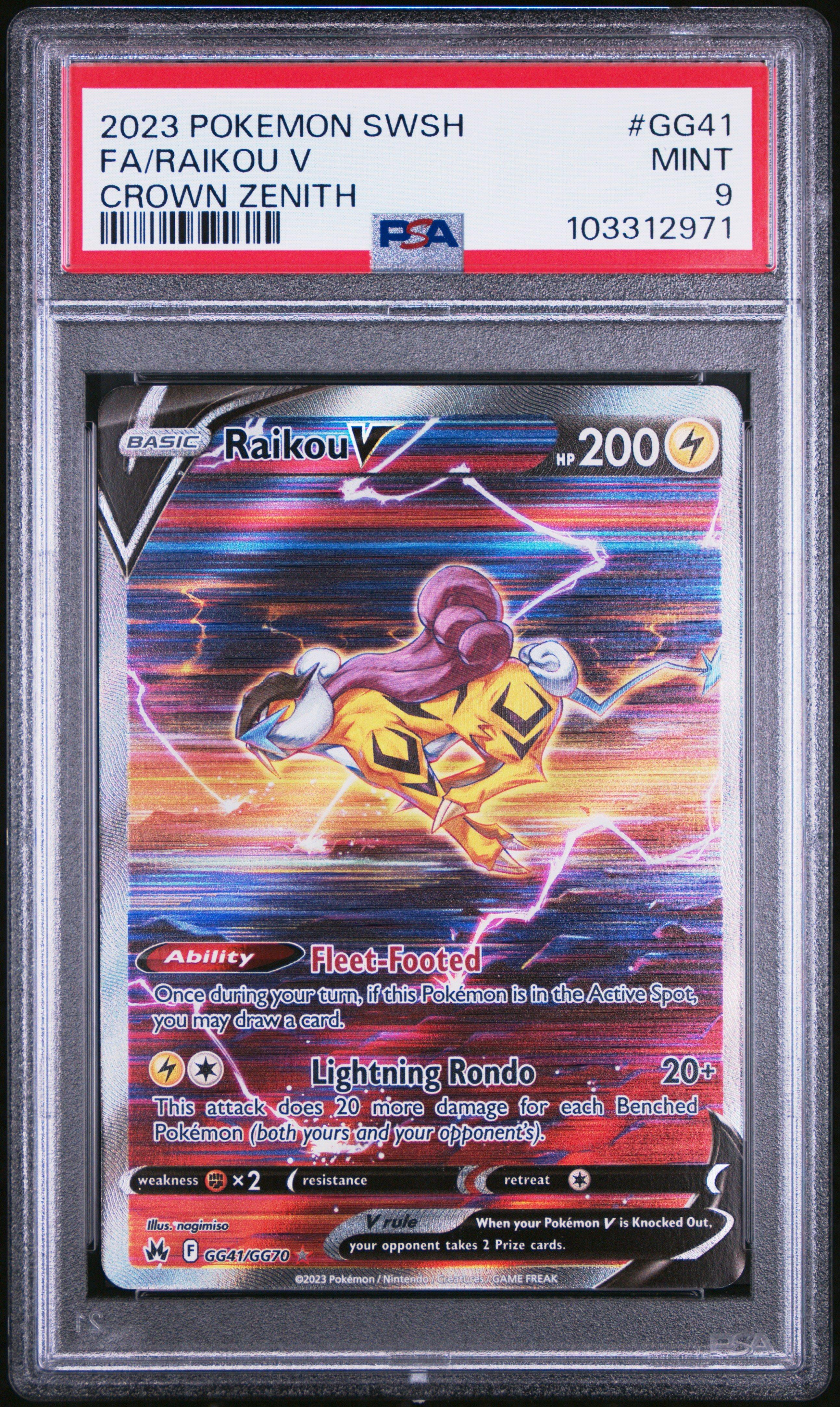 2023 Pokemon Sword And Shield Crown Zenith Gg41 Full Art/raikou V PSA