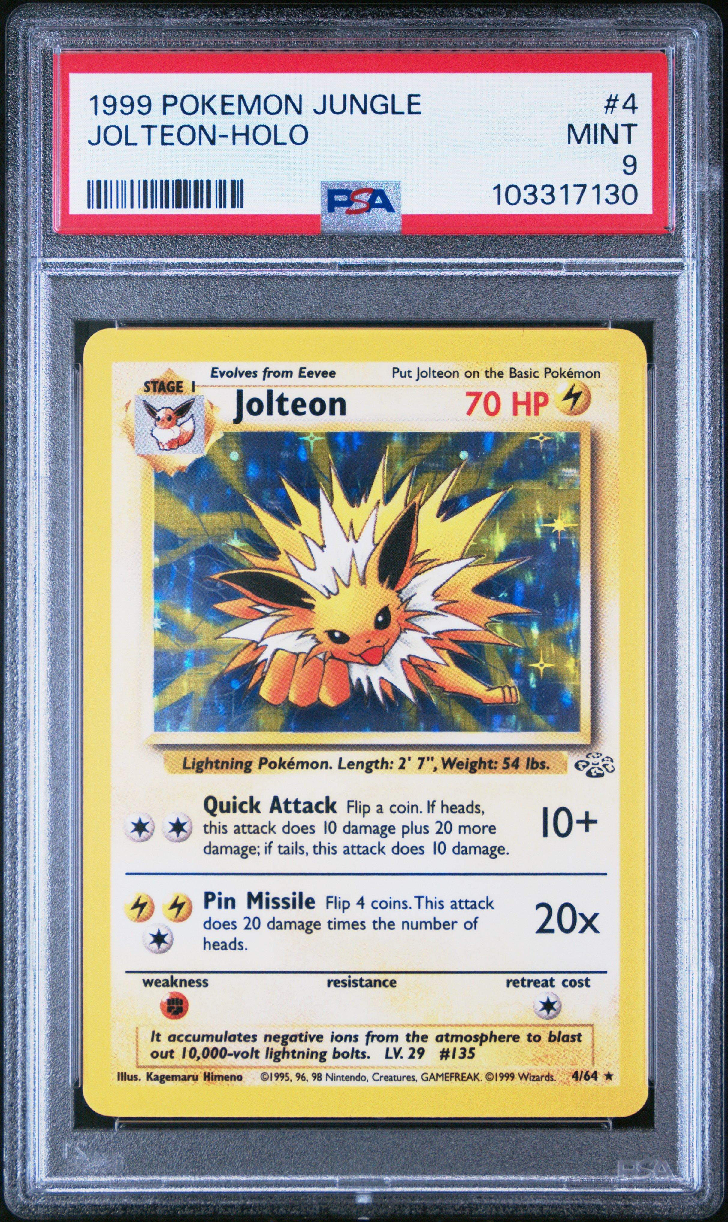 1999 jolteon pokemon card Eevee & (29) [1999 Action Flipz Premier Edition] this item offers a spectacular aesthetic for a gallery 1999 Pokemon Jungle 4 Jolteon-holo