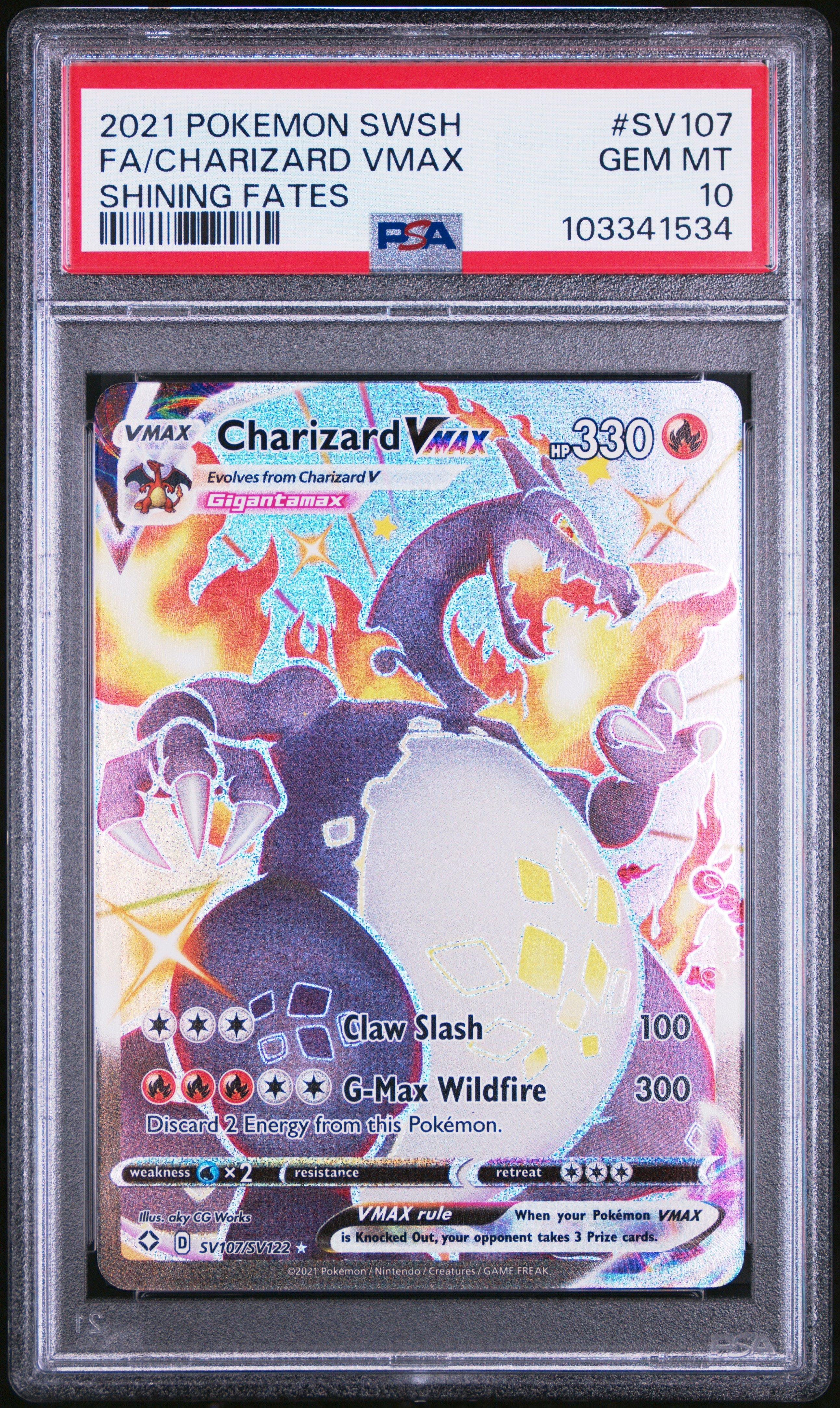 2021 Pokemon Sword & Shield Shining Fates Sv107 Full Art/charizard Vmax PSA