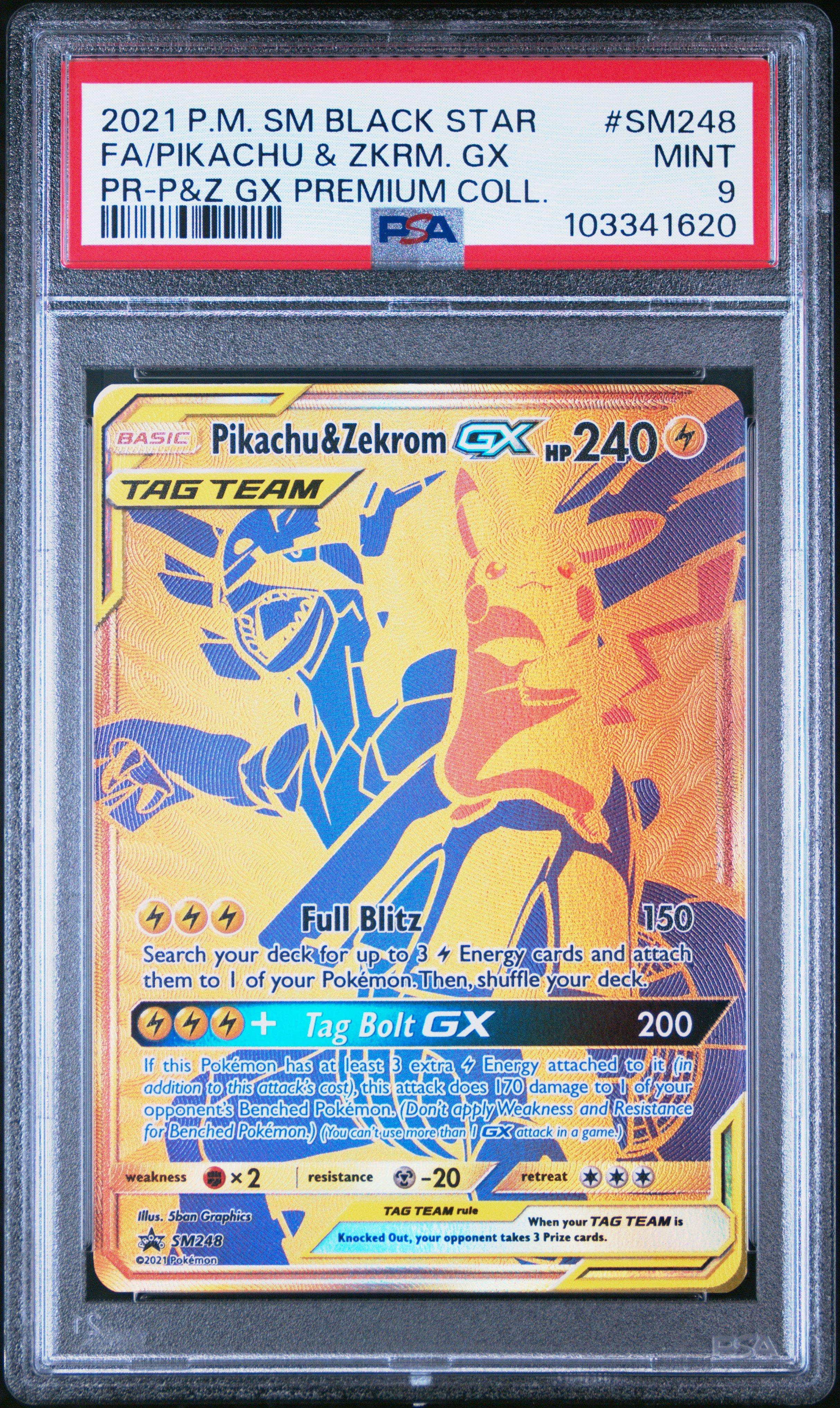 2021 Pokemon Sm Black Star Promo Sm248 Full Art/pikachu & Zekrom Gx Pikachu & Zekrom Gx Premium Collection PSA