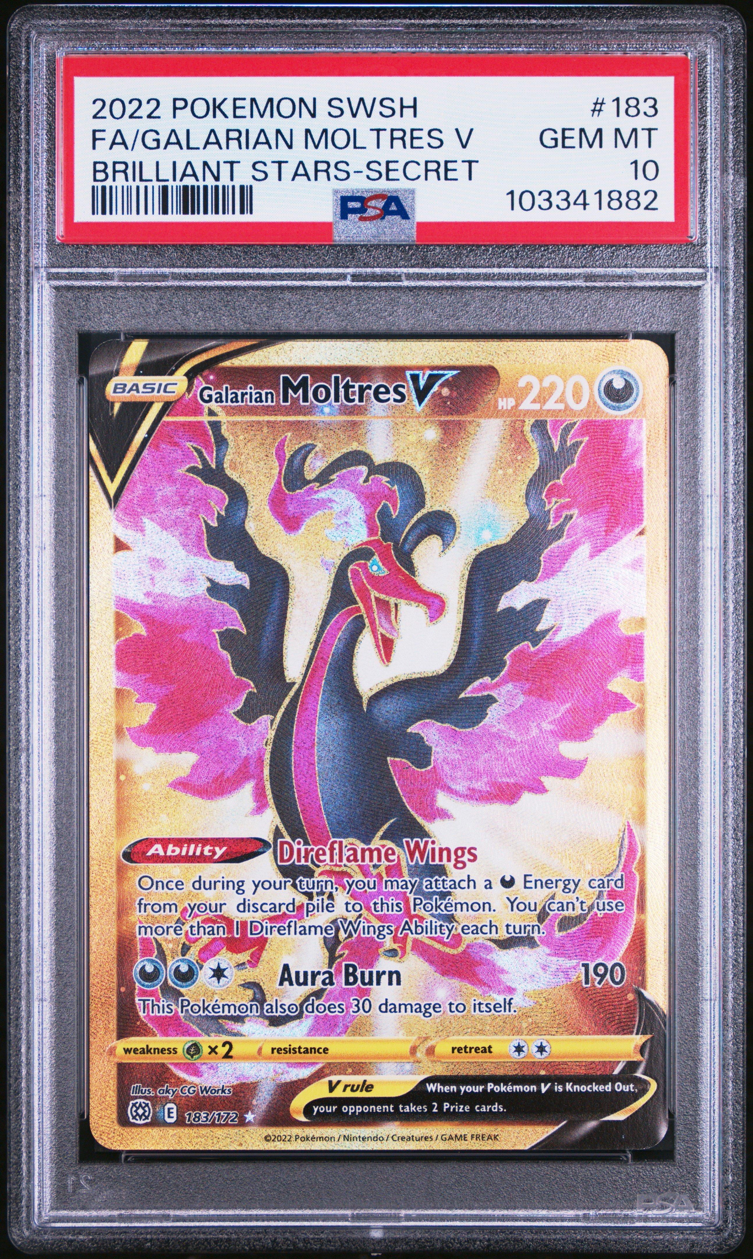 2022 Pokemon Sword & Shield Brilliant Stars 183 Full Art/galarian Moltres V Secret PSA 10