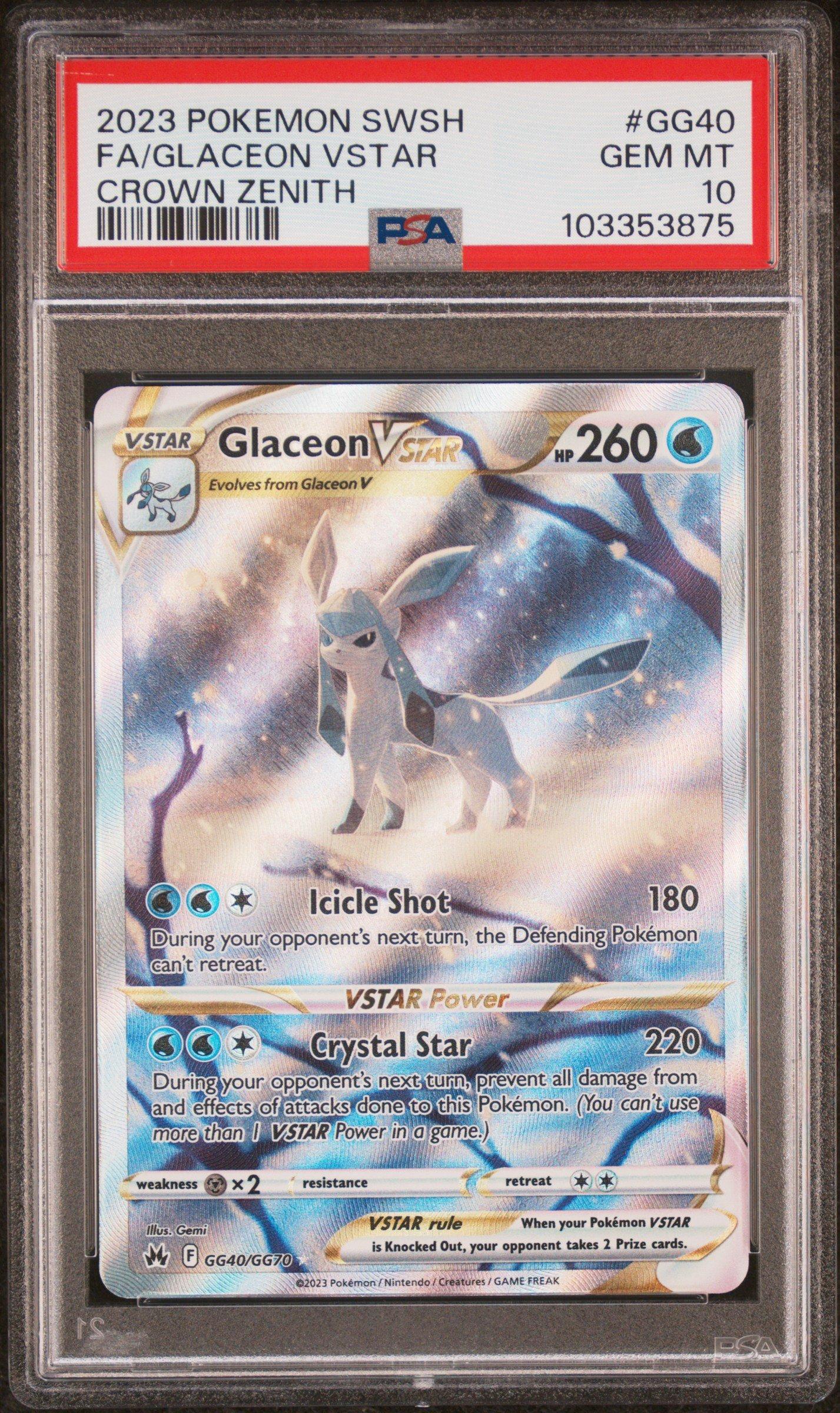 2023 Pokemon Sword And Shield Crown Zenith Gg40 Full Art/glaceon Vstar PSA