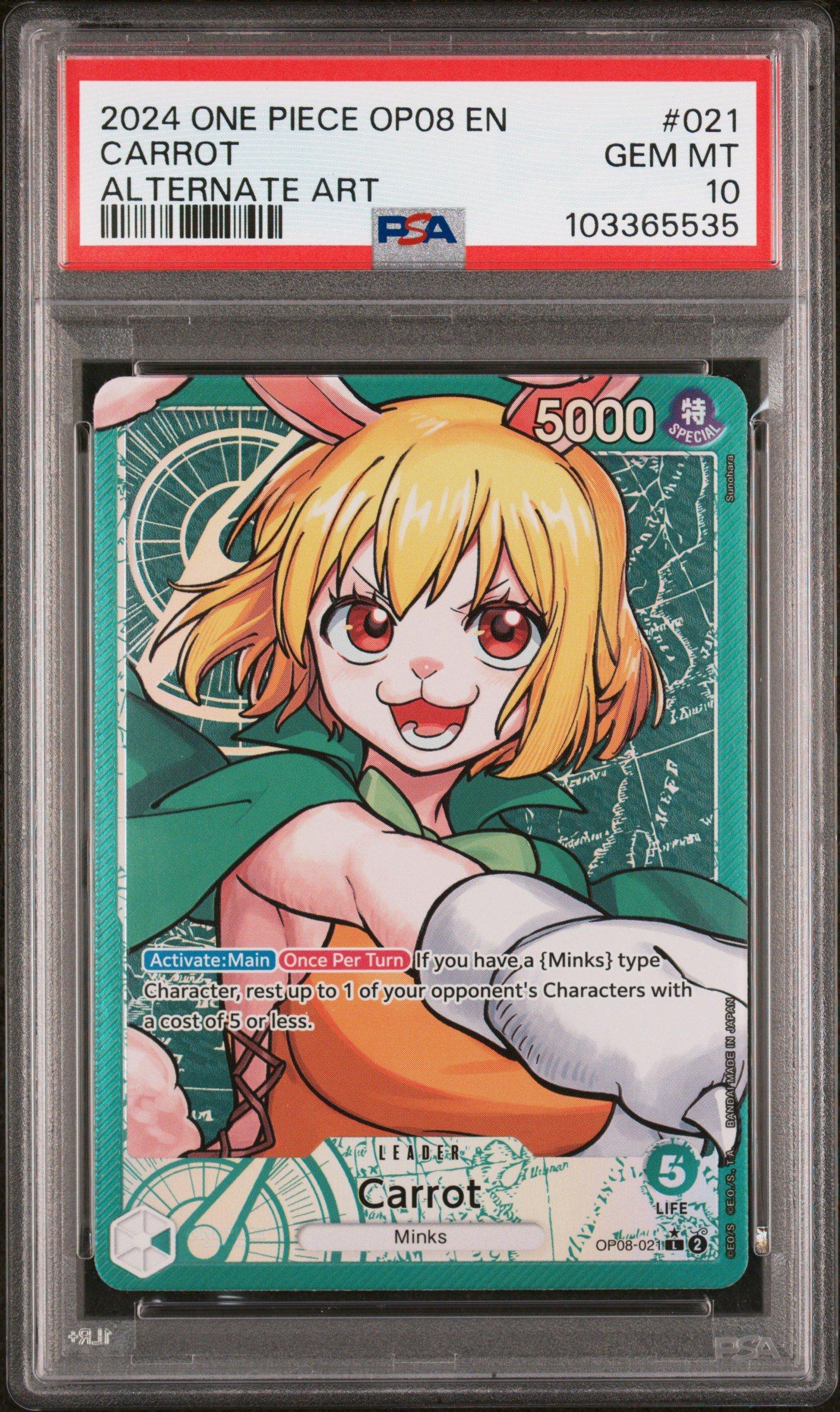 2024 One Piece Op08-two Legends 021 Carrot Alternate Art PSA 10