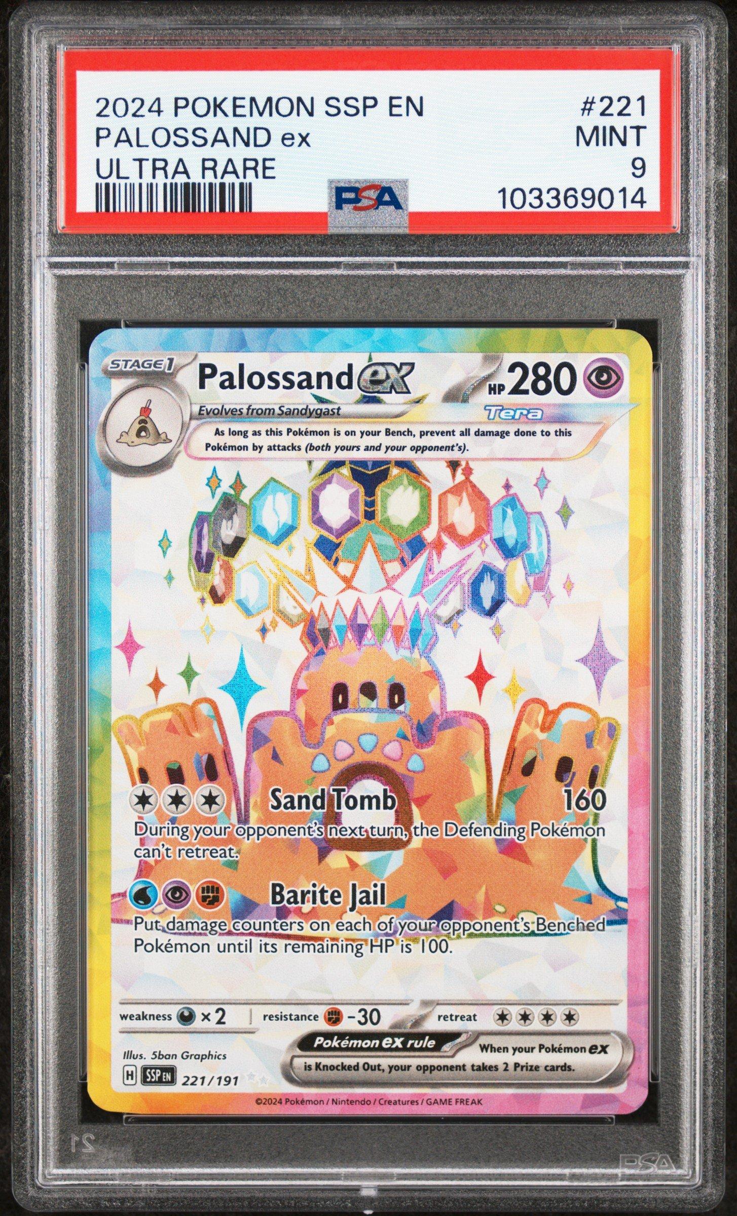 2024 Pokemon Ssp En-surging Sparks 221 Palossand Ex Ultra Rare PSA
