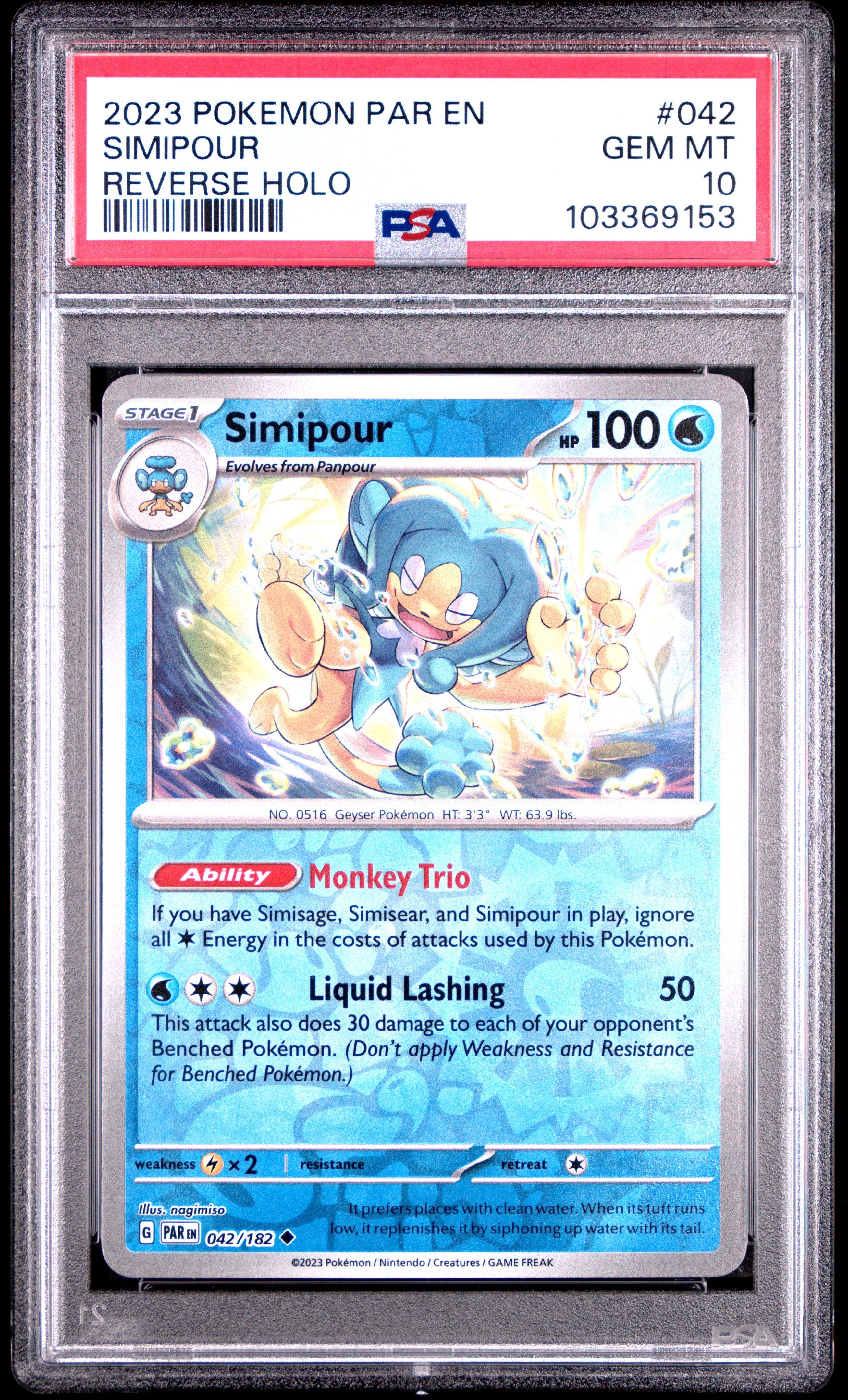 2023 Pokemon Par En-paradox Rift 042 Simipour Reverse Holo PSA 10