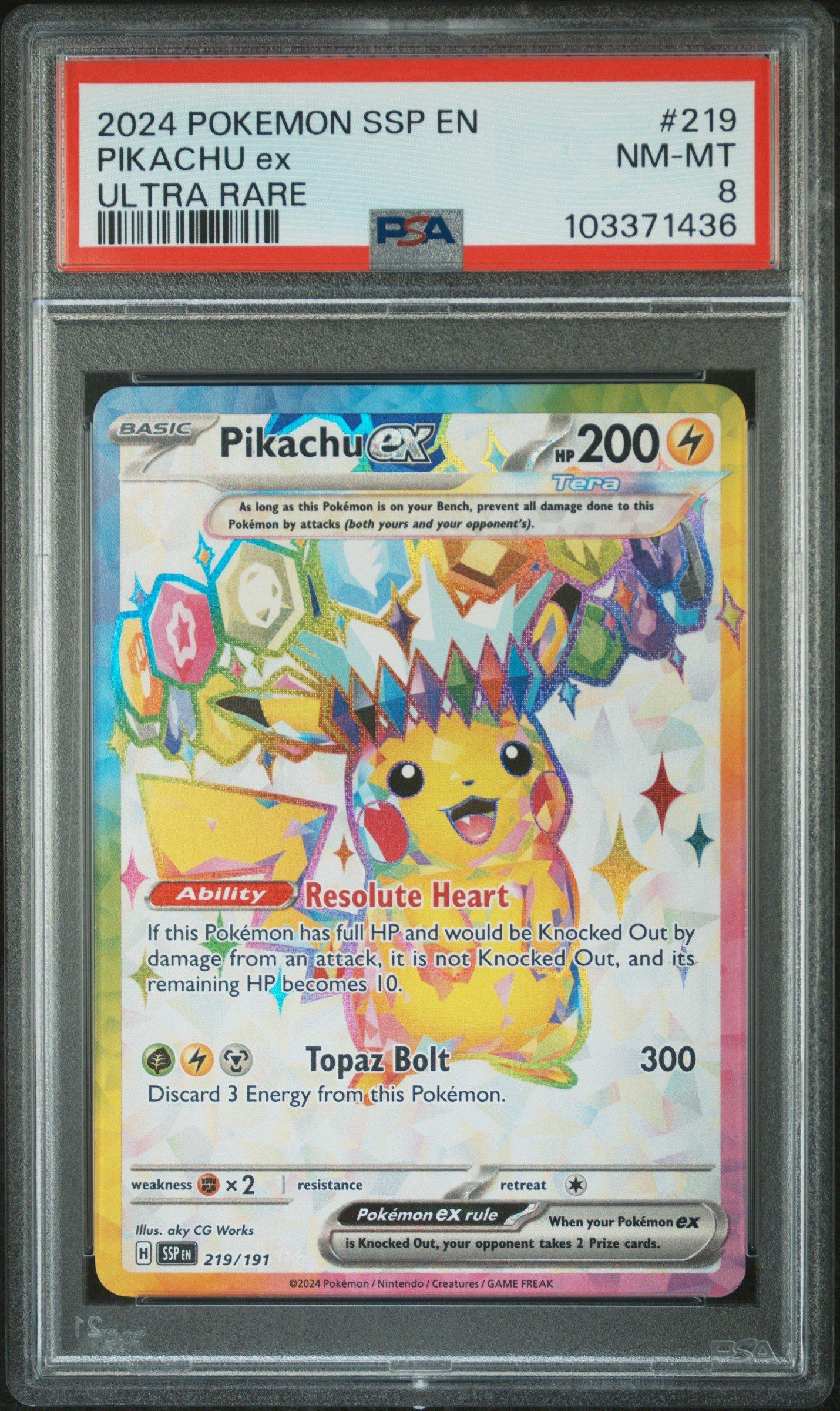 2024 Pokemon Ssp En-surging Sparks 219 Pikachu Ex Ultra Rare PSA 8