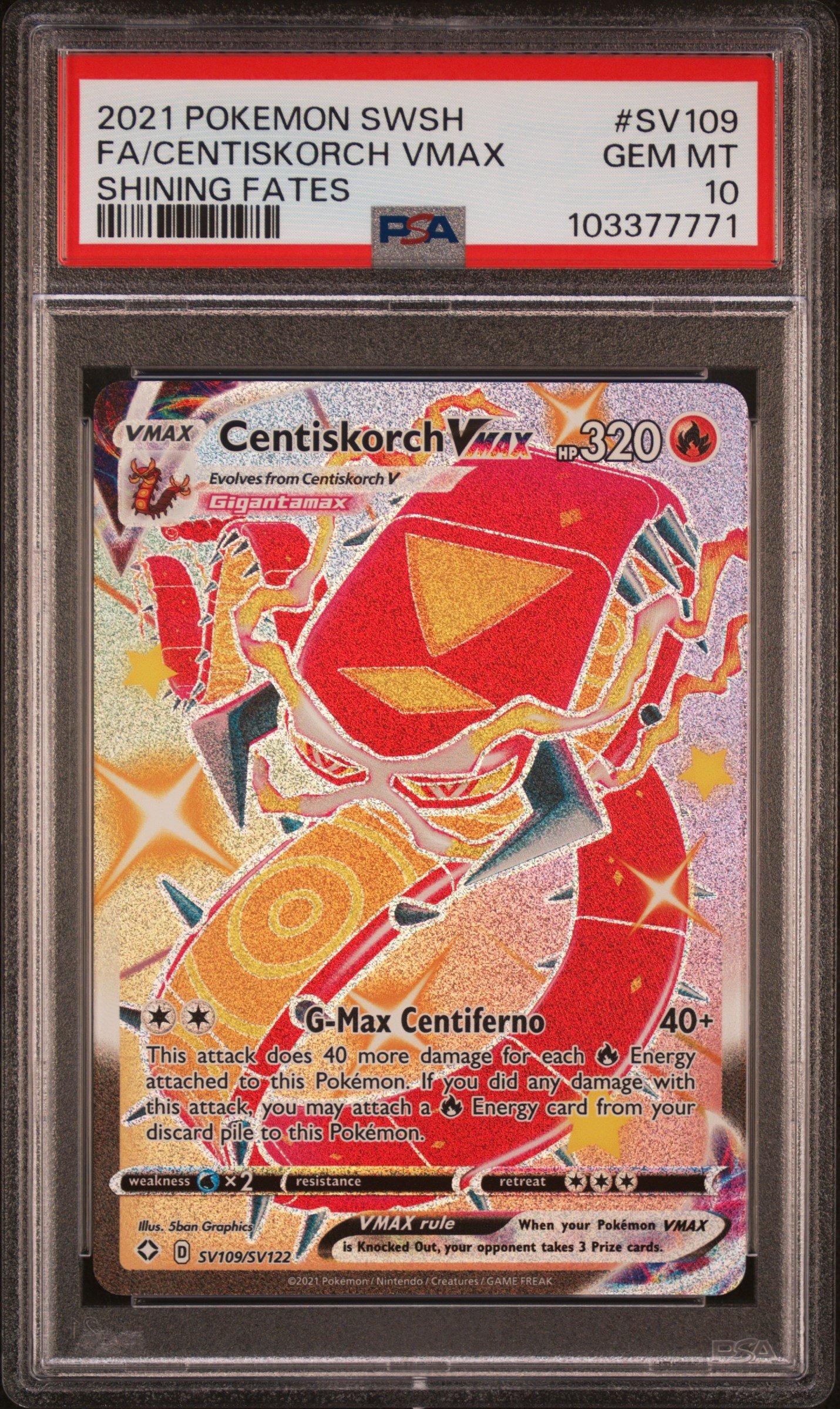 2021 Pokemon Sword & Shield Shining Fates Sv109 Full Art/centiskorch Vmax PSA 10