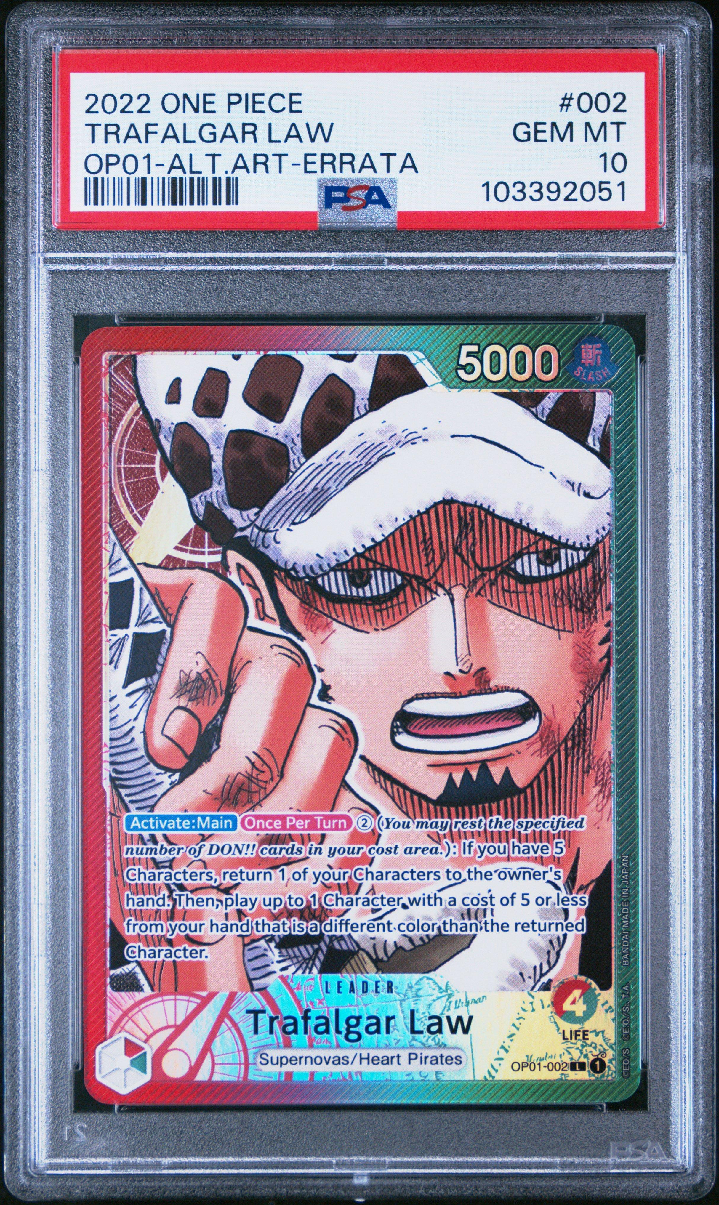 2022 One Piece Op01-romance Dawn 002 Trafalgar Law Alternate Art-errata PSA 10