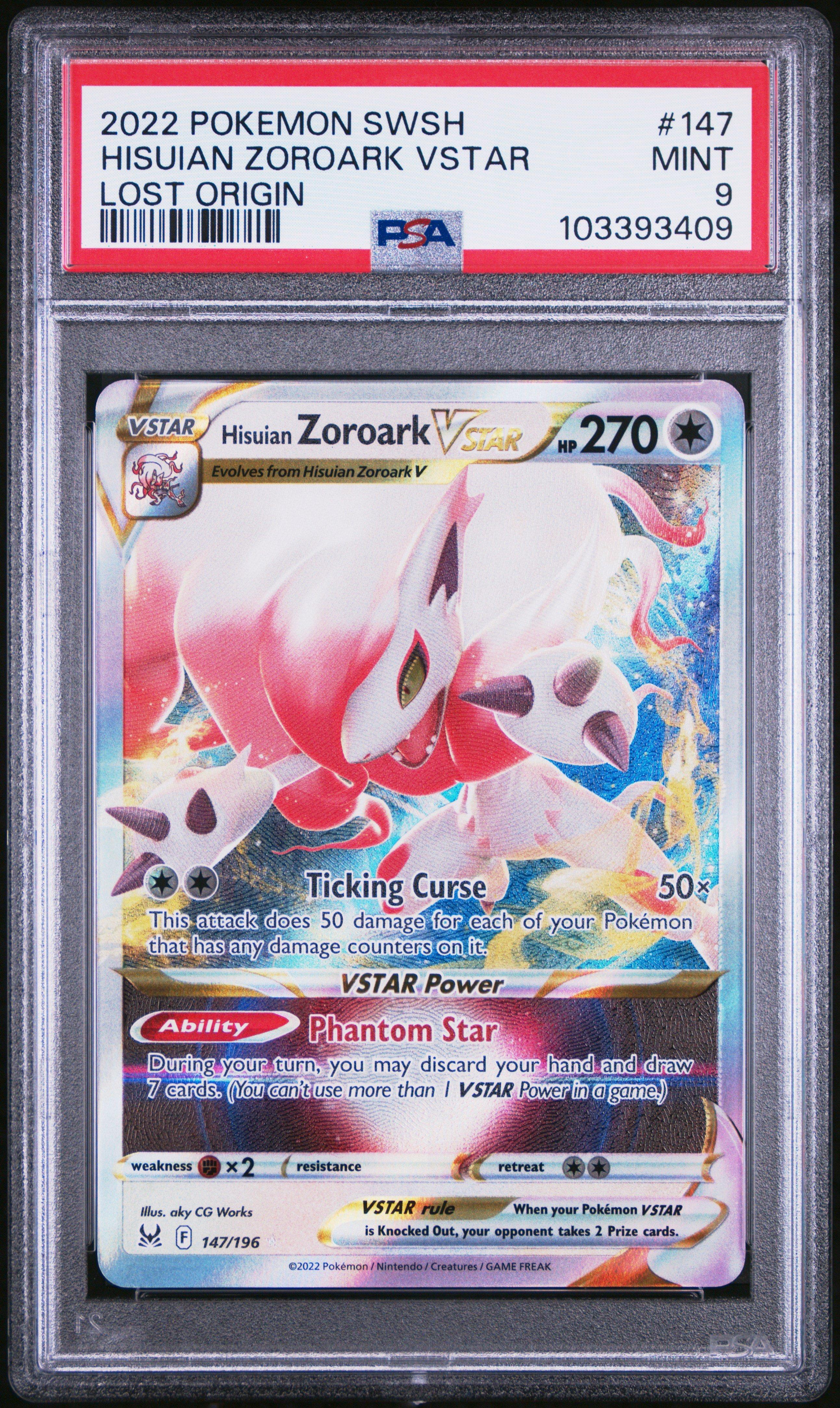 2022 Pokemon Sword & Shield Lost Origin 147 Hisuian Zoroark Vstar PSA