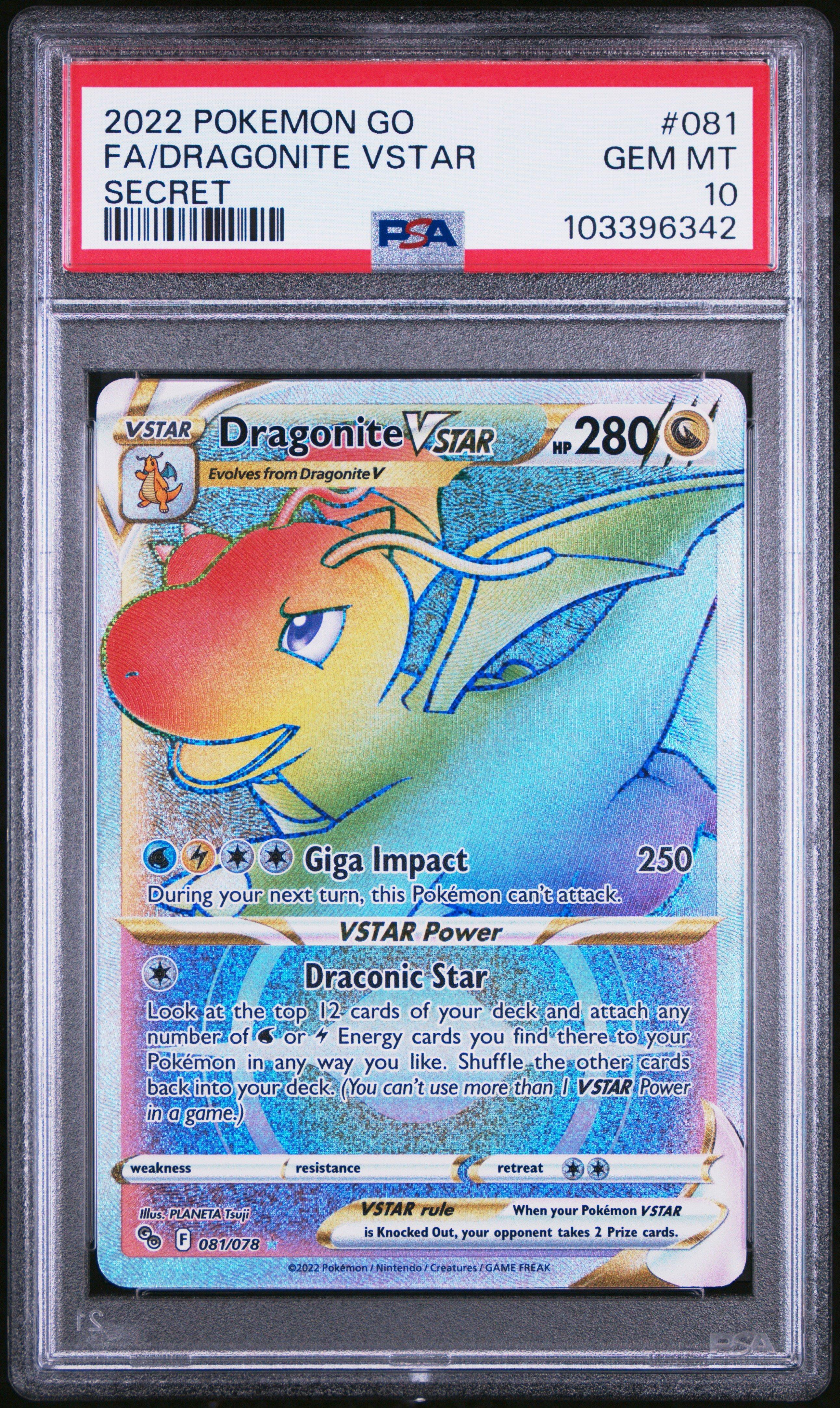 2022 Pokemon Go 081 Full Art/dragonite Vstar Secret PSA 10 Graded