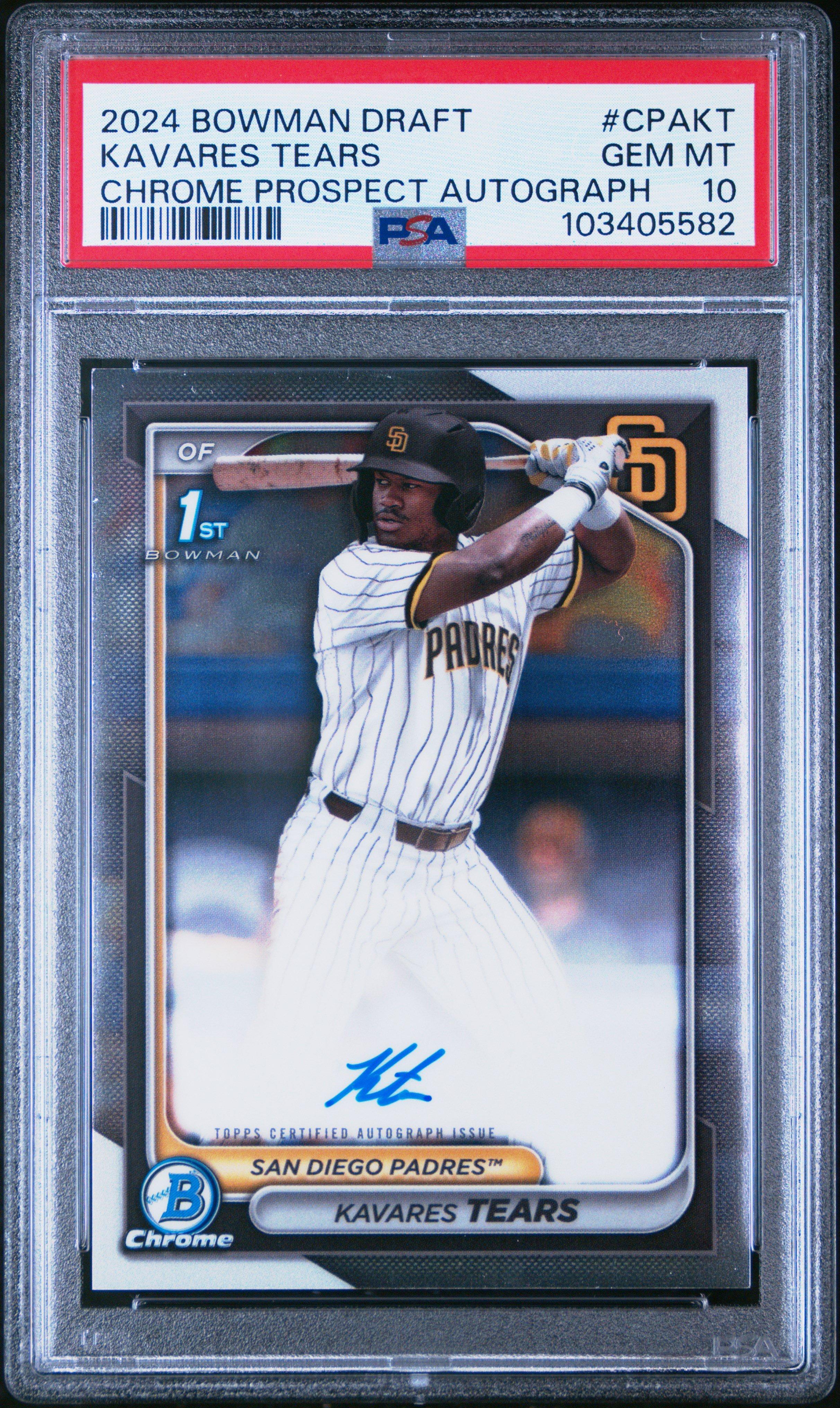 2024 Bowman Draft Chrome Prospect Autographs Cpakt Kavares Tears PSA 10