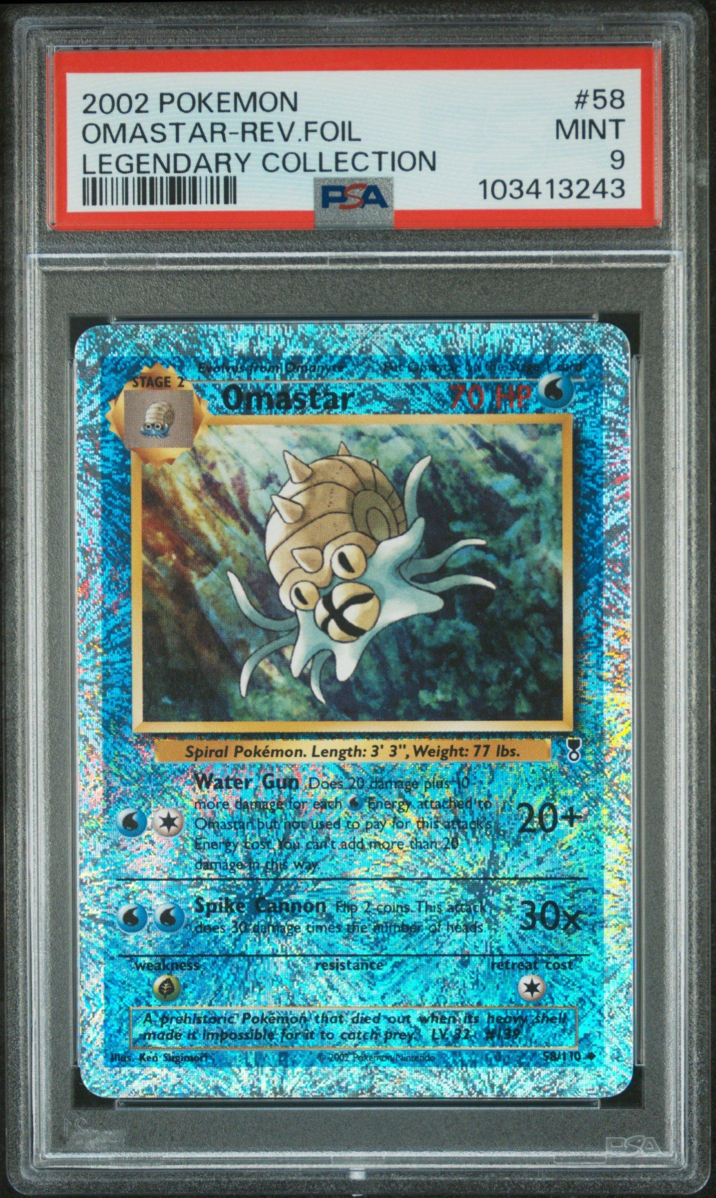 2002 Pokemon Legendary Collection 58 Omastar-reverse Foil PSA 9