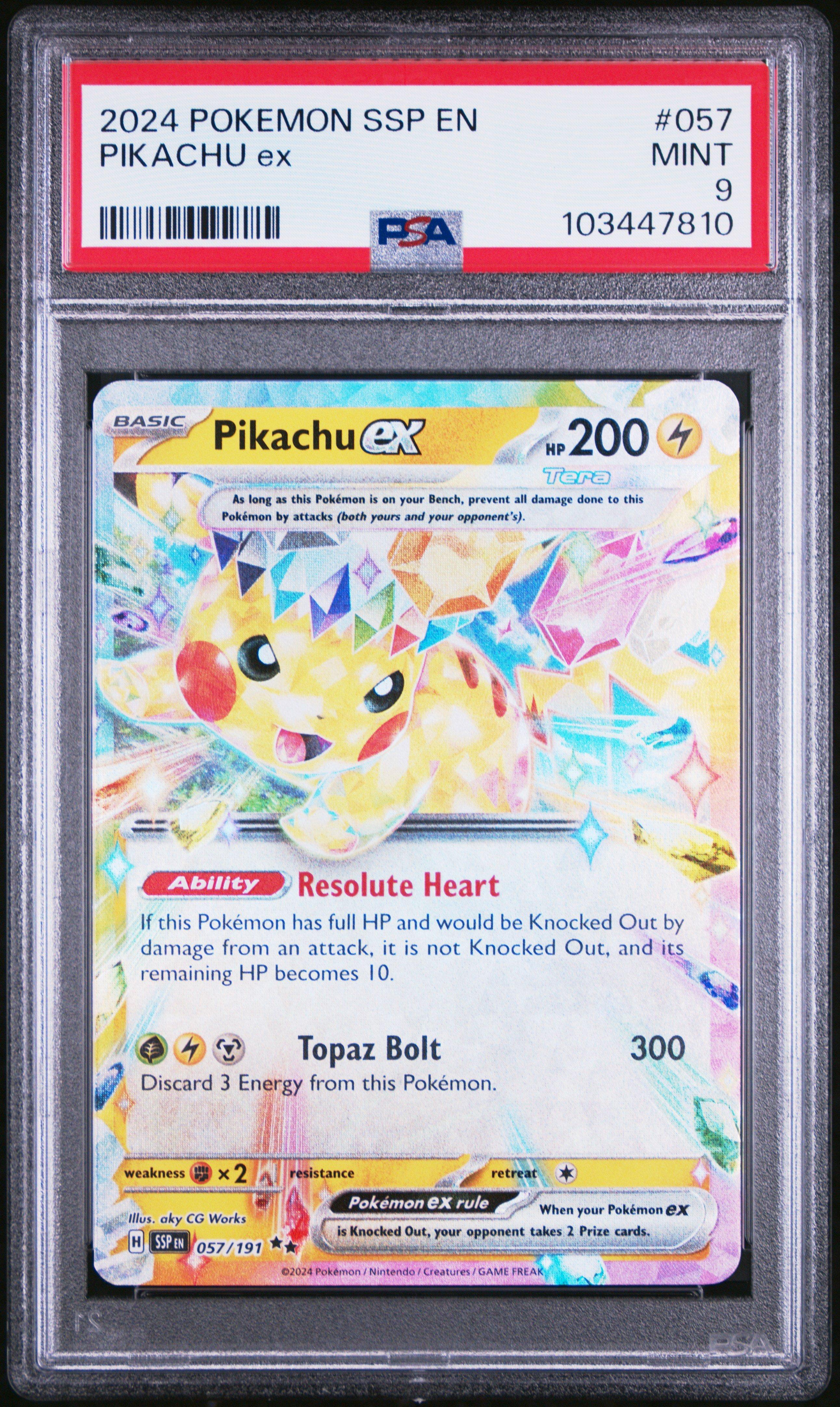 maikohaaan☆。.:＊・゜ 2024 Pokemon Ssp En-surging Sparks 057 Pikachu Ex PSA 9 Graded