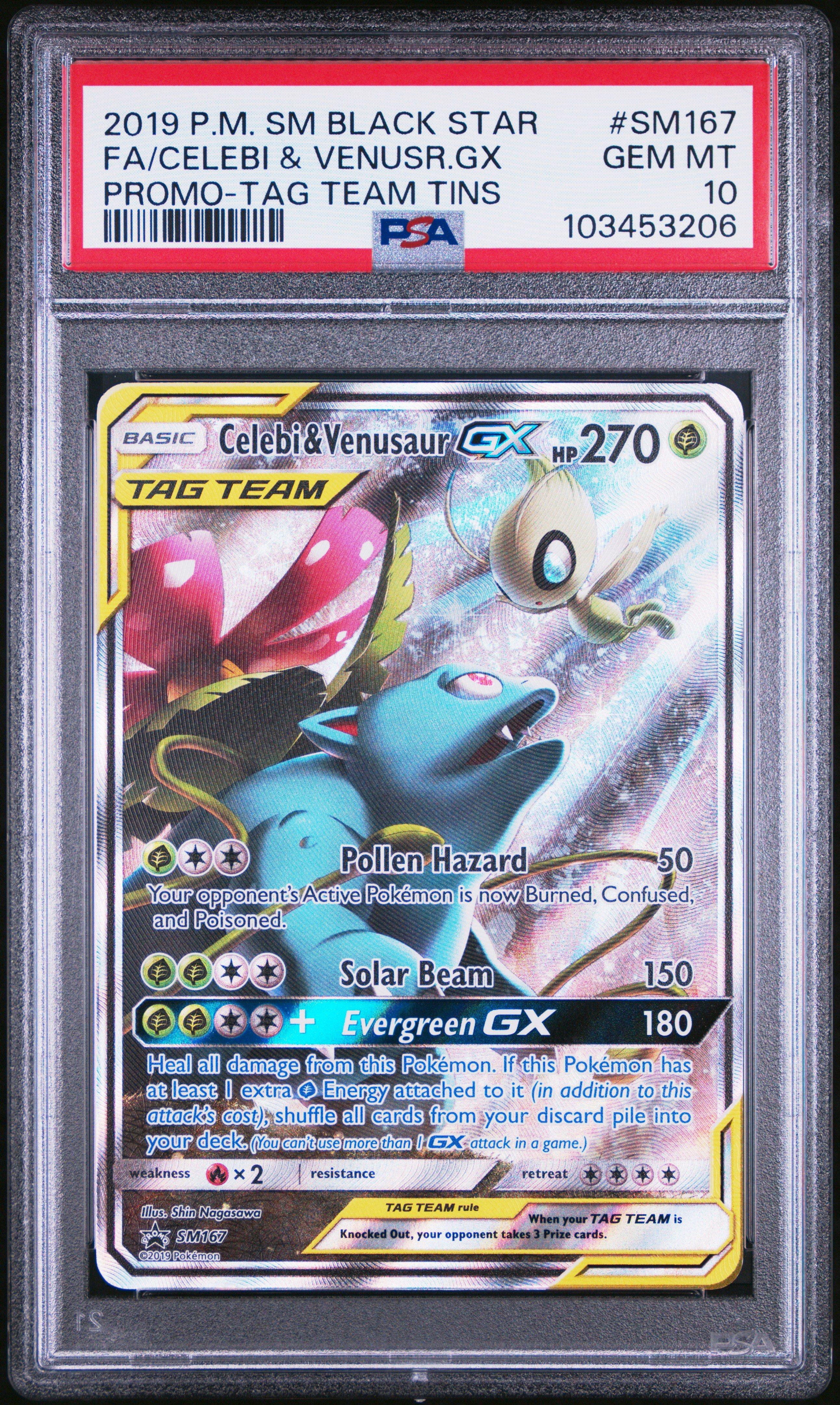 2019 Pokemon Sm Black Star Promo Sm167 Full Art/celebi & Venusaur Gx Tag Team Tins PSA