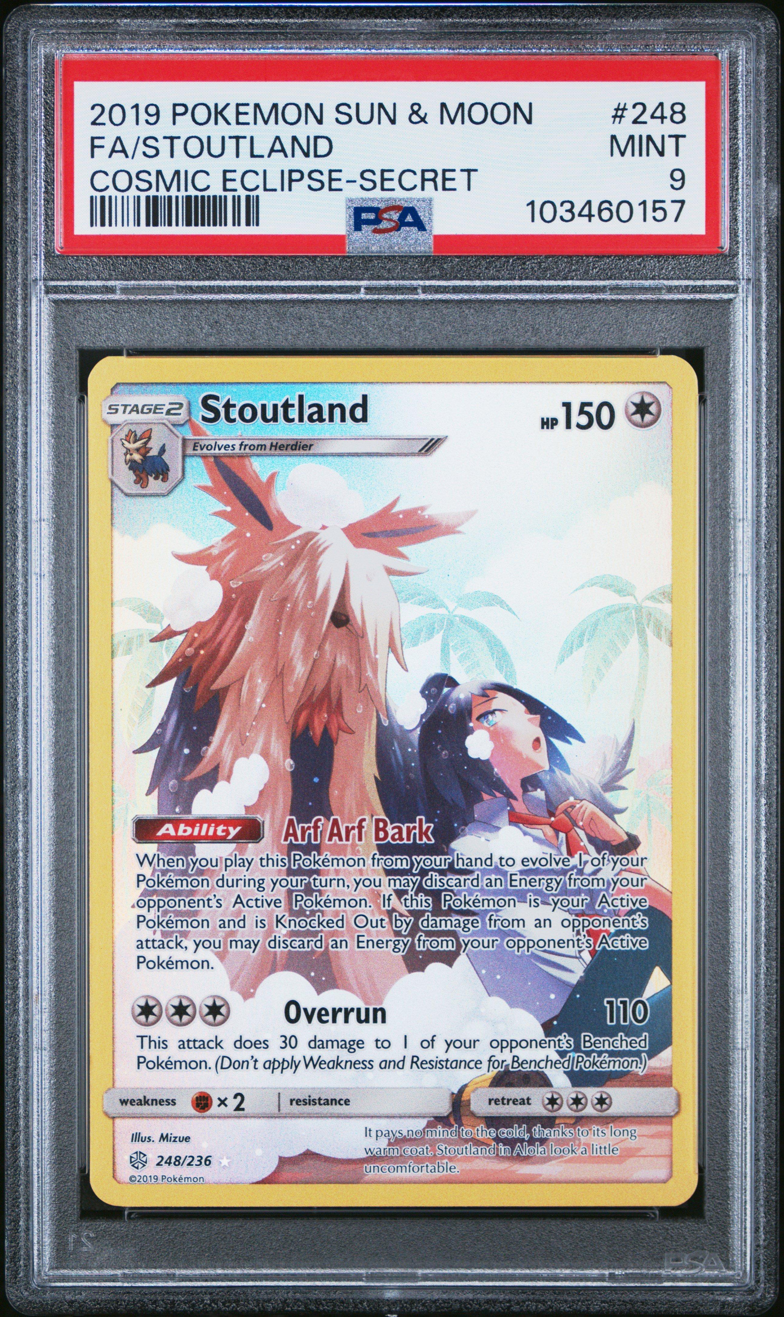 2019 Pokemon Sun & Moon Cosmic Eclipse 248 Full Art/stoutland Secret PSA 9