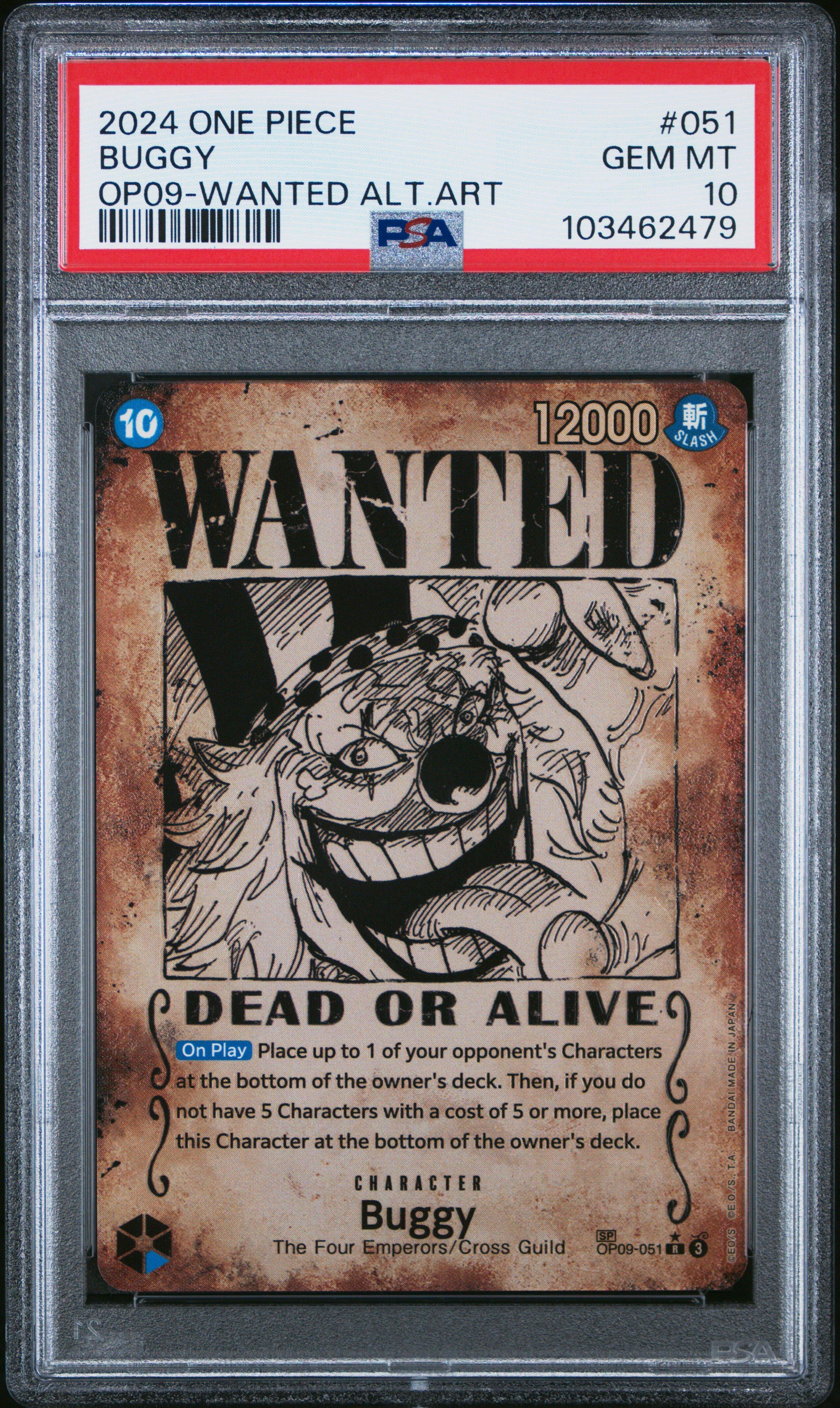 2024 One Piece Op09-emperors In The New World 051 Buggy Wanted Alternate Art PSA 10