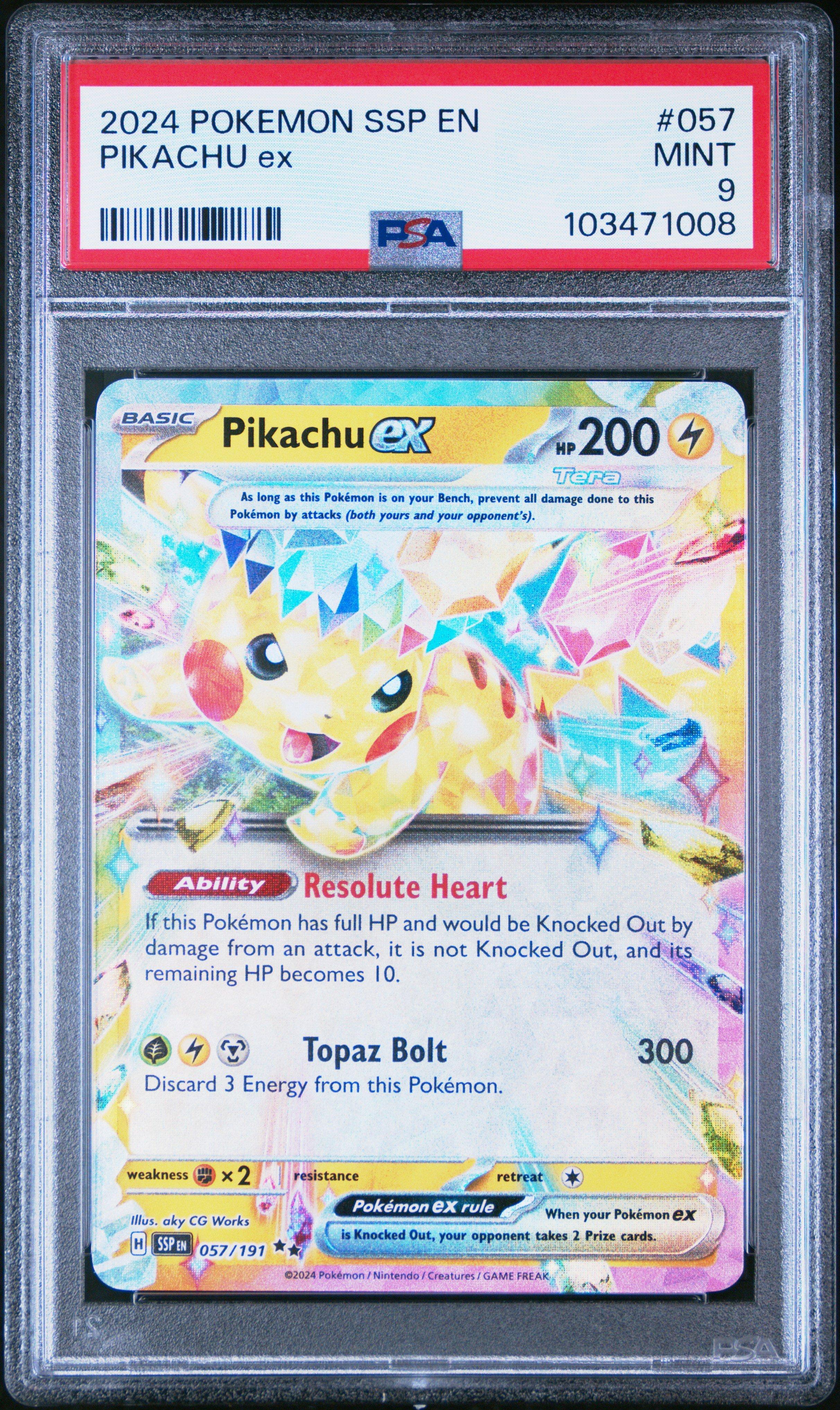 2024 Pokemon Ssp En-surging Sparks 057 Pikachu Ex PSA 9 Graded