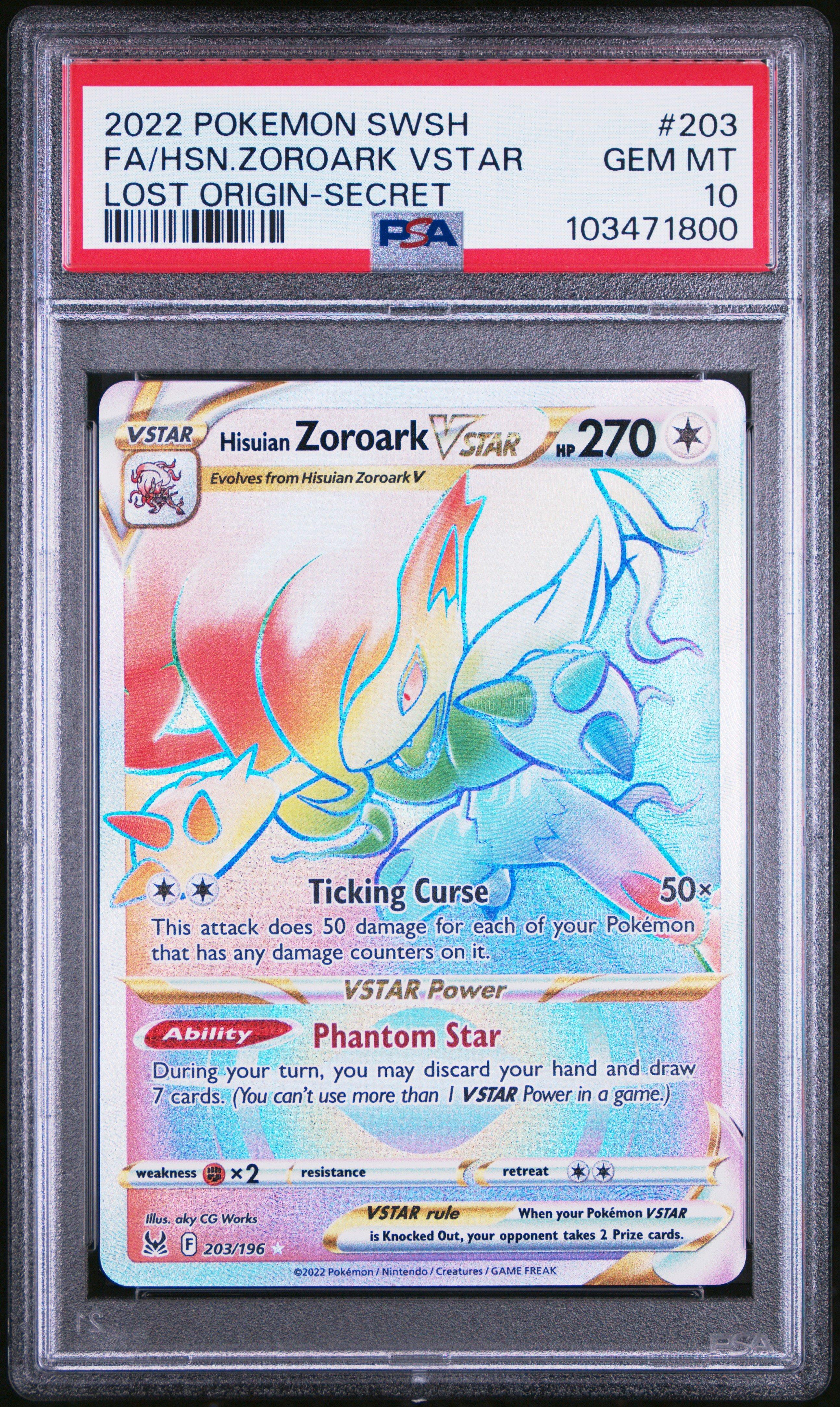2022 Pokemon Sword & Shield Lost Origin Full Art/hisuian Zoroark Vstar Secret PSA