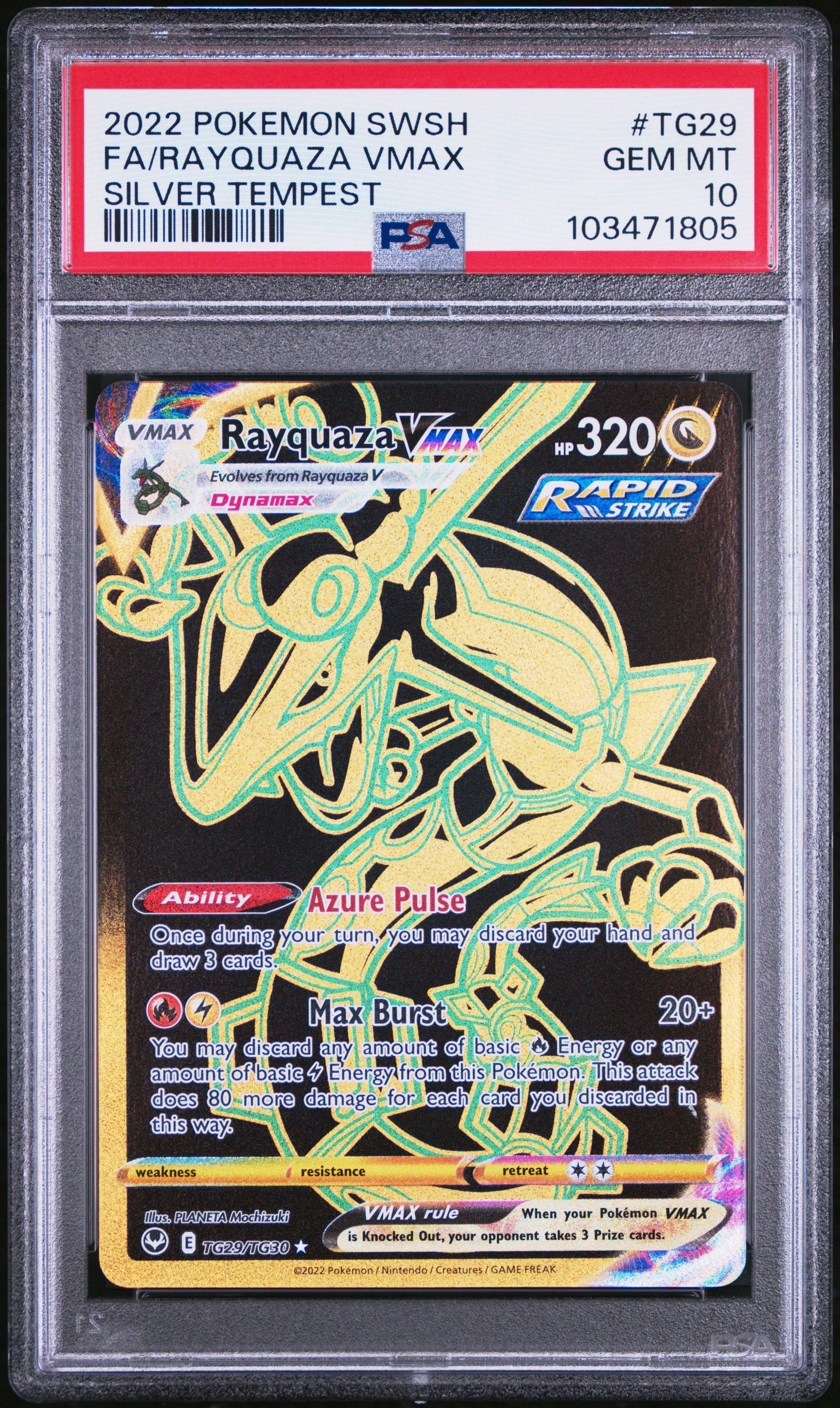 2022 Pokemon Sword & Shield Silver Tempest Tg29 Full Art/rayquaza Vmax PSA