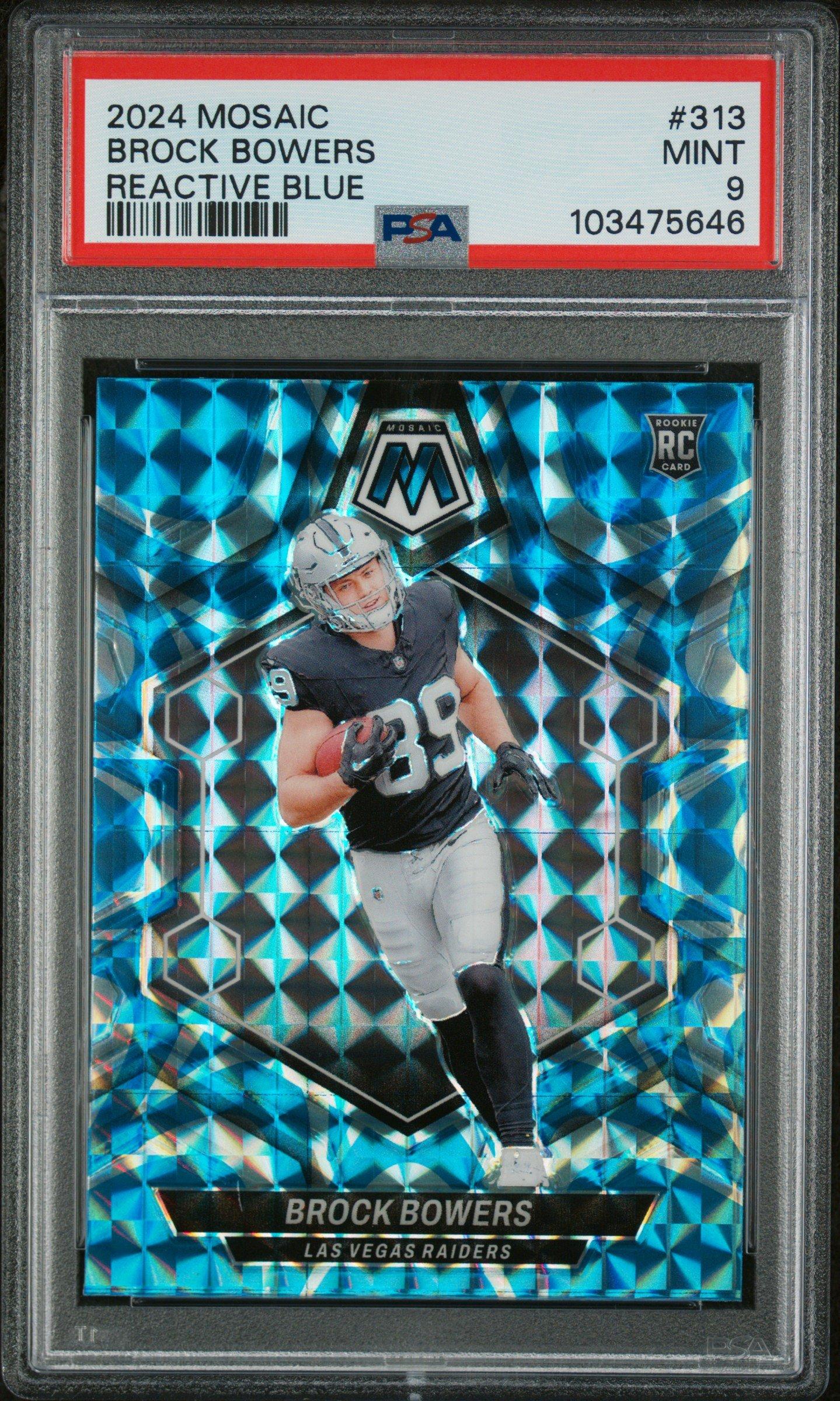 2024 Panini Mosaic 313 Brock Bowers Reactive Blue PSA 9