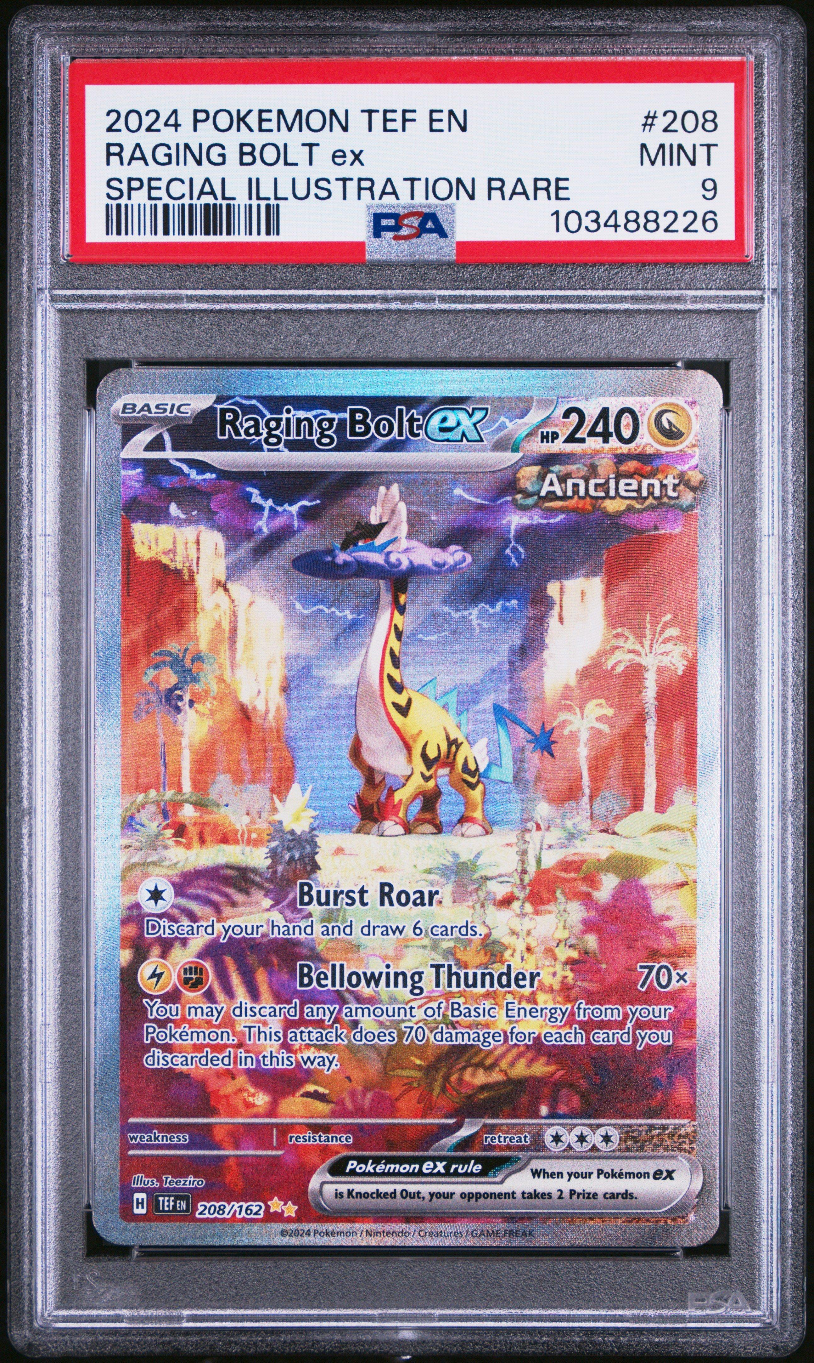 2024 Pokemon Tef En-temporal Forces 208 Raging Bolt Ex Special Illustration Rare PSA