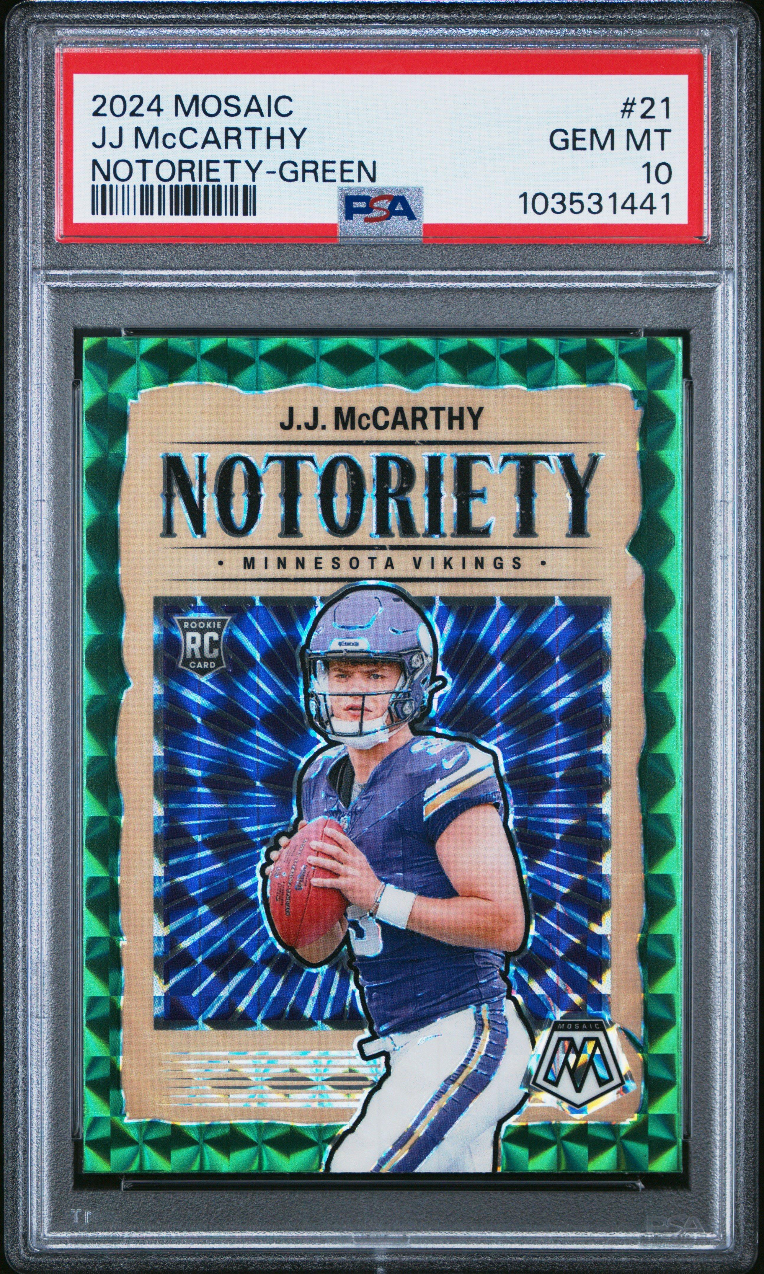 2024 Panini Mosaic Notoriety 21 Jj Mccarthy PSA 10