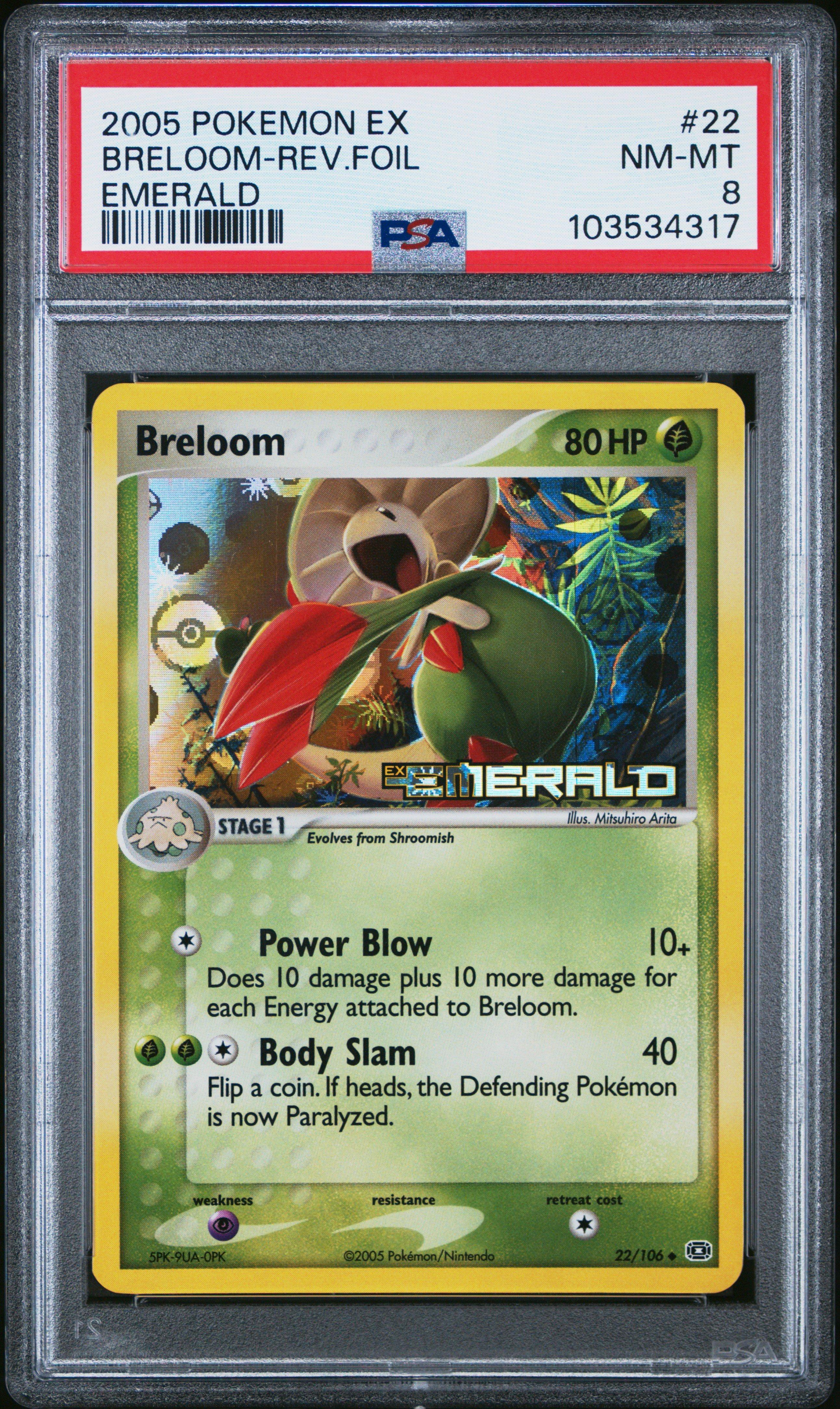 2005 Pokemon Ex Emerald 22 Breloom-reverse Foil PSA 8
