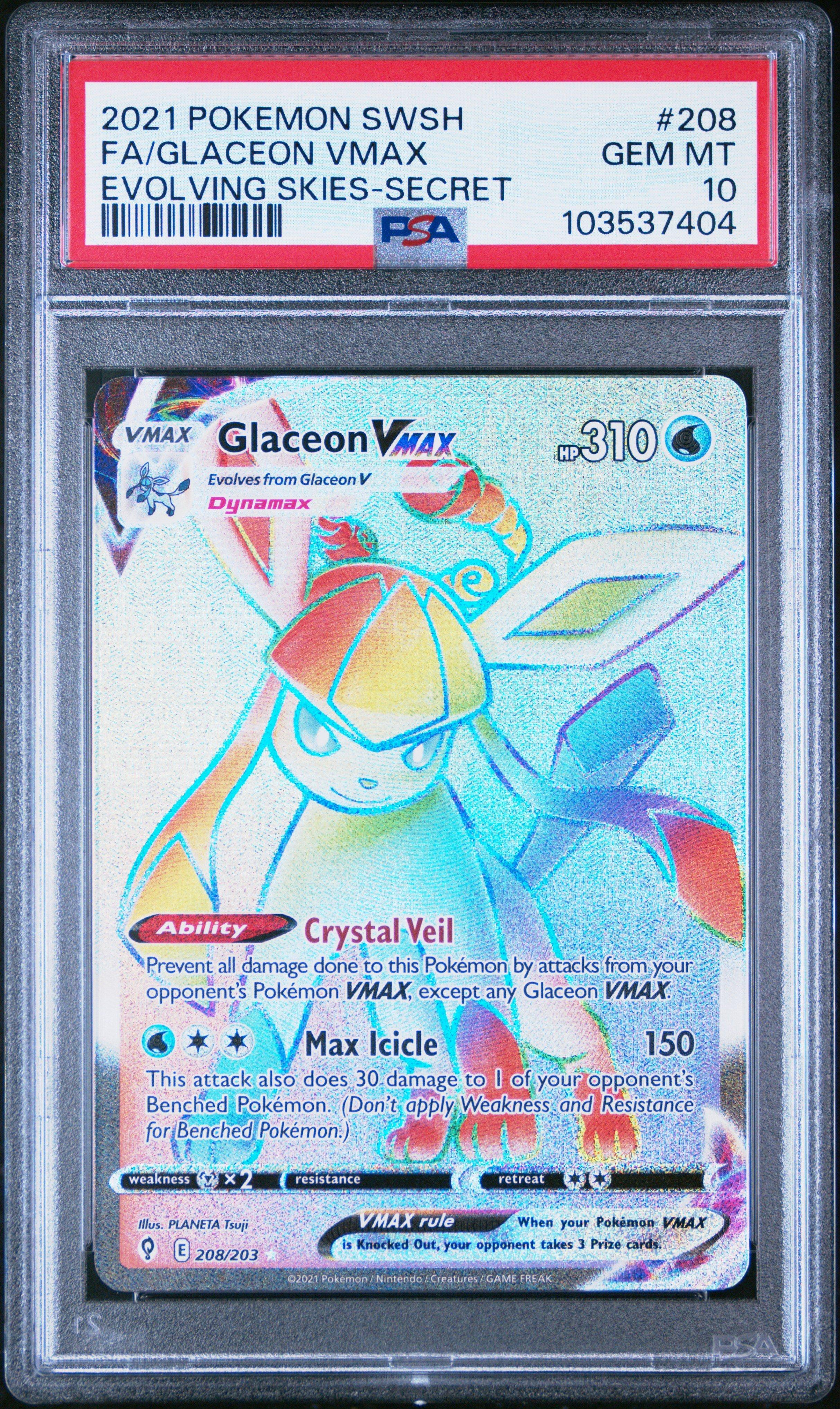 2021 Pokemon Sword & Shield Evolving Skies Full Art/glaceon Vmax Secret PSA