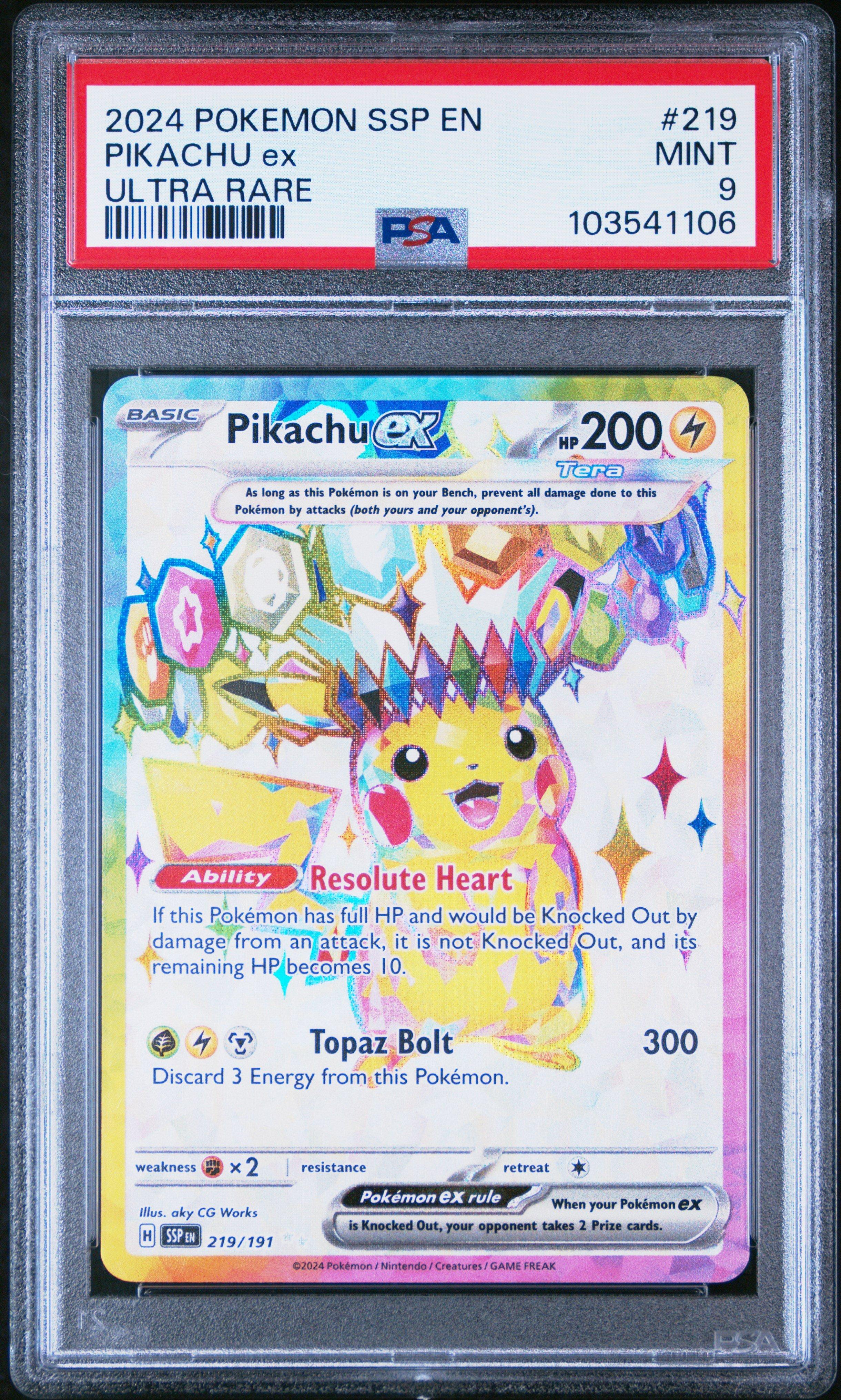2024 Pokemon Ssp En-surging Sparks 219 Pikachu Ex Ultra Rare PSA 9