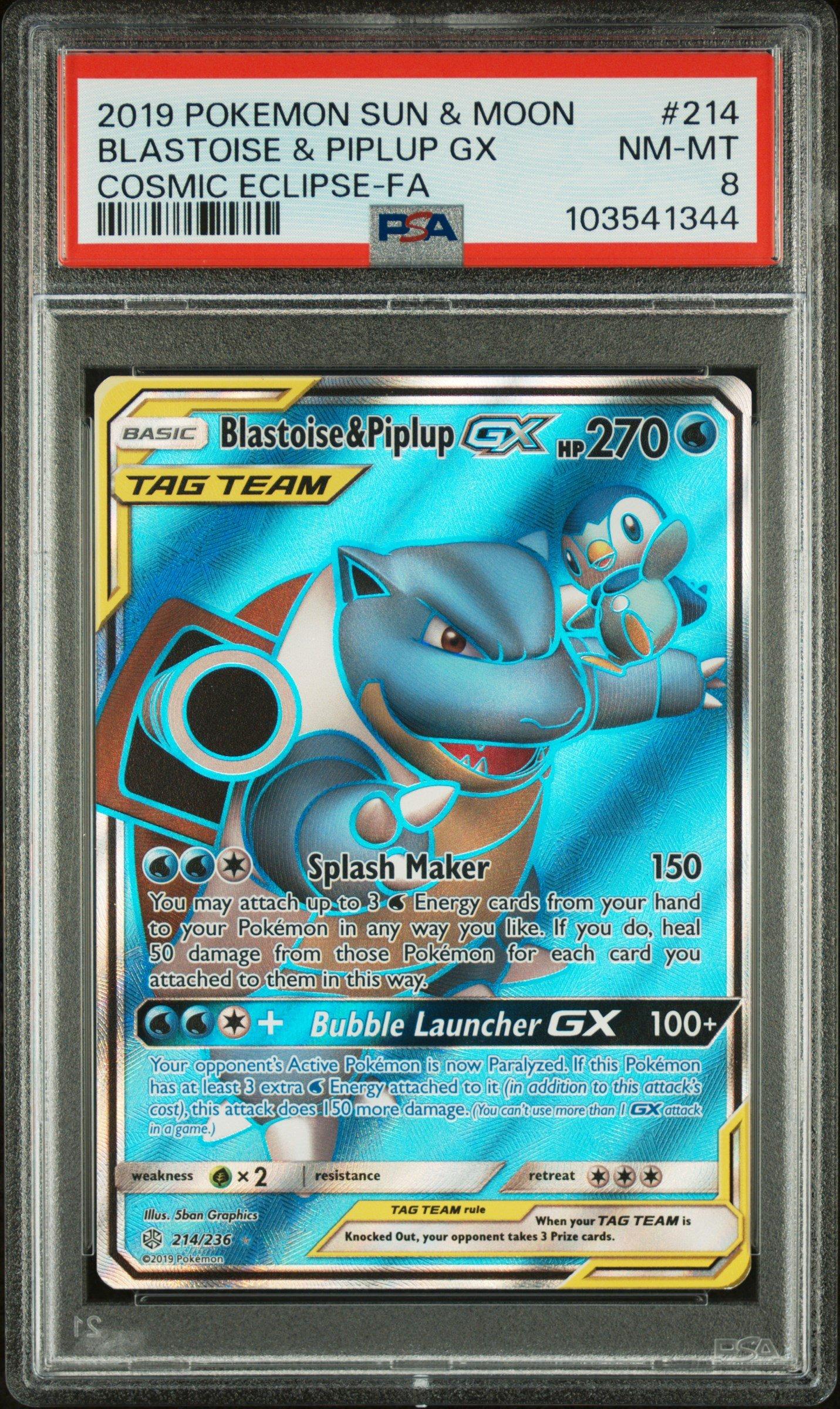 2019 Pokemon Sun & Moon Cosmic Eclipse Full Art/blastoise & Piplup Gx PSA