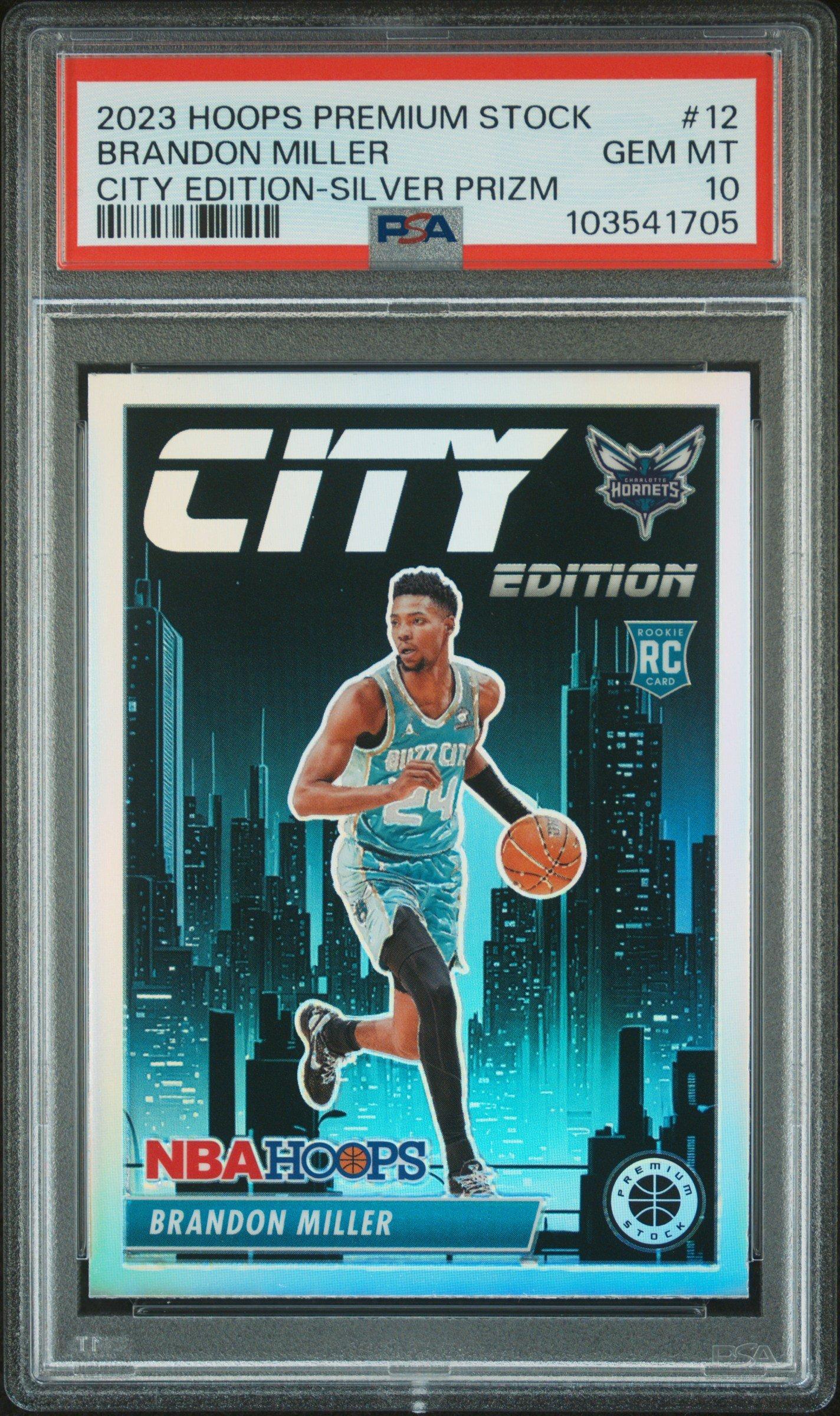 2023 Panini Hoops Premium Stock City Edition 12 Brandon Miller Silver Prizm PSA 10