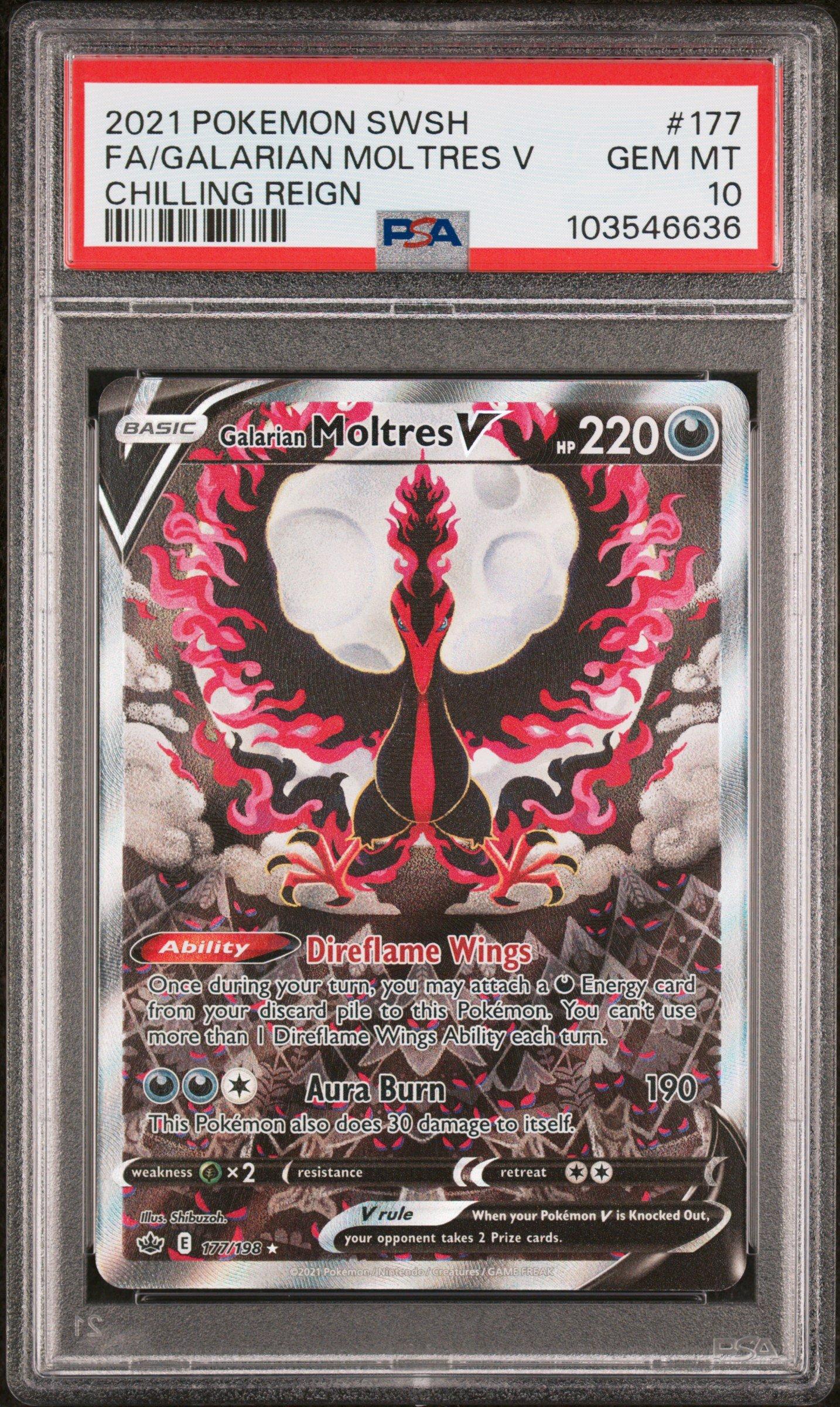 2021 Pokemon Sword & Shield Chilling Reign Full Art/galarian Moltres V PSA