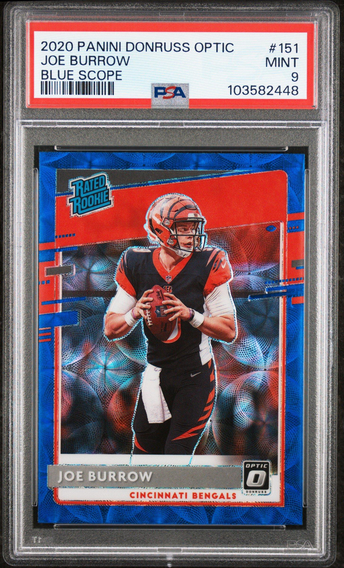 2020 Panini Donruss Optic 151 Joe Burrow Blue Scope PSA