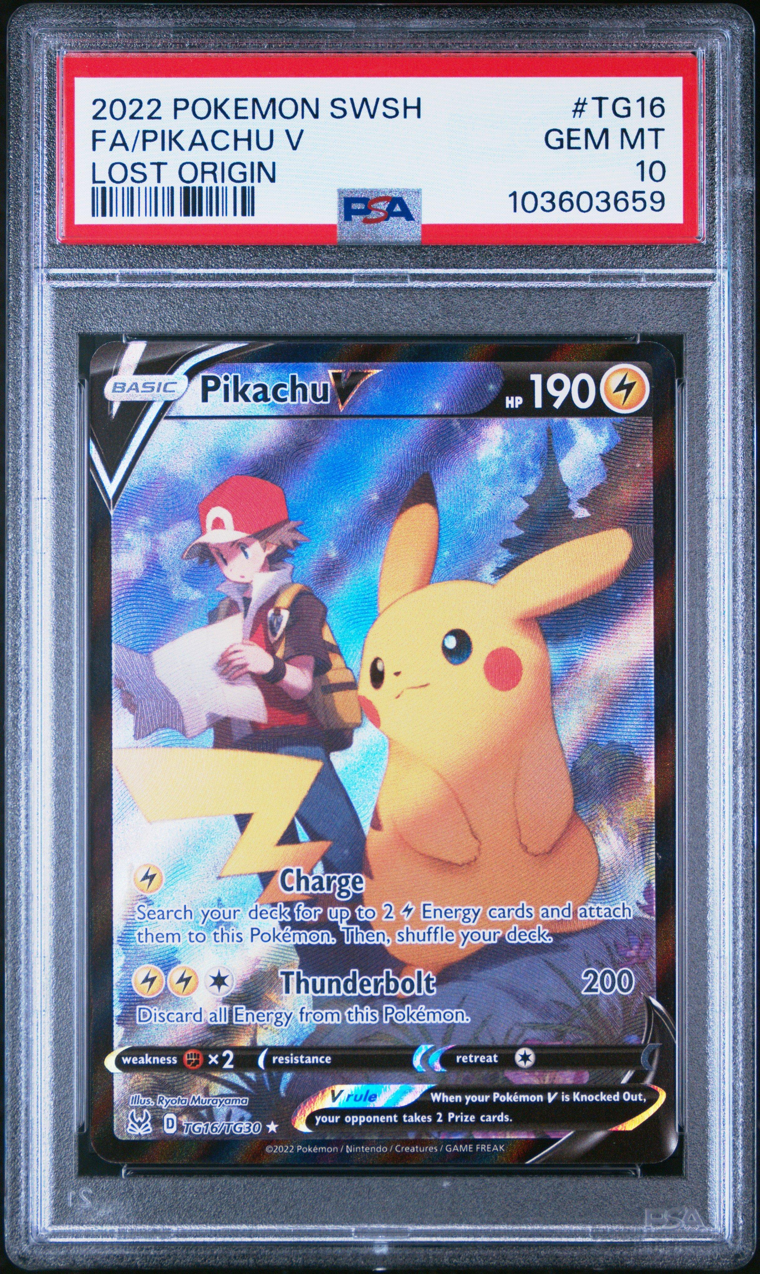 ピカチュウ　2022 psa10 2022 Pokemon Sword & Shield Lost Origin Tg16 Full Art/pikachu V