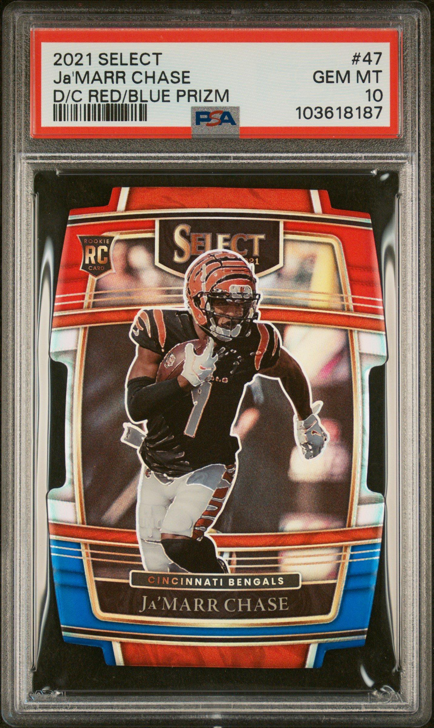 2021 Panini Select 47 Ja'marr Chase Die-cut Red/blue Prizm PSA 10