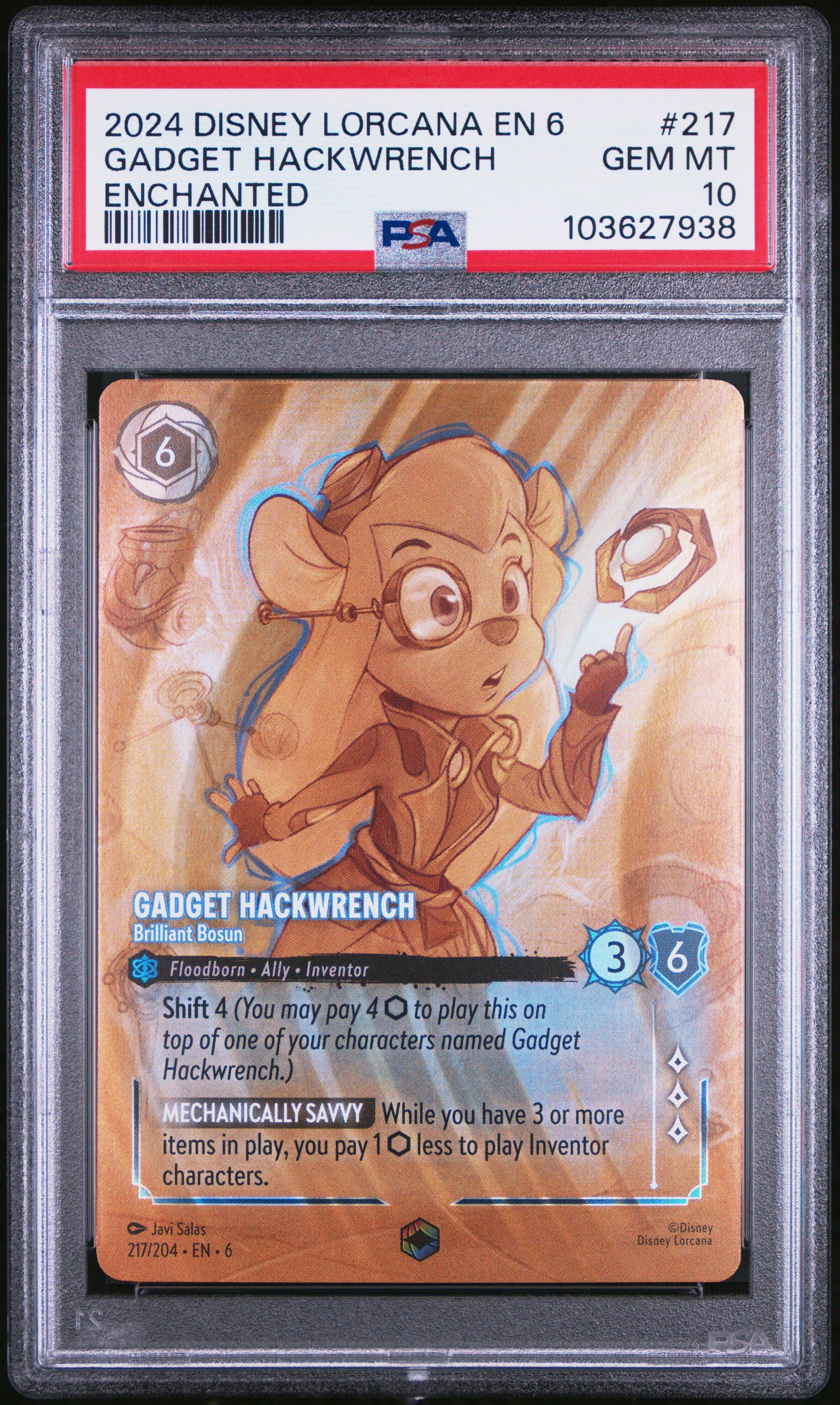 2024 Disney Lorcana En 6-azurite Sea 217 Gadget Hackwrench - Brilliant Bosun Enchanted PSA 10