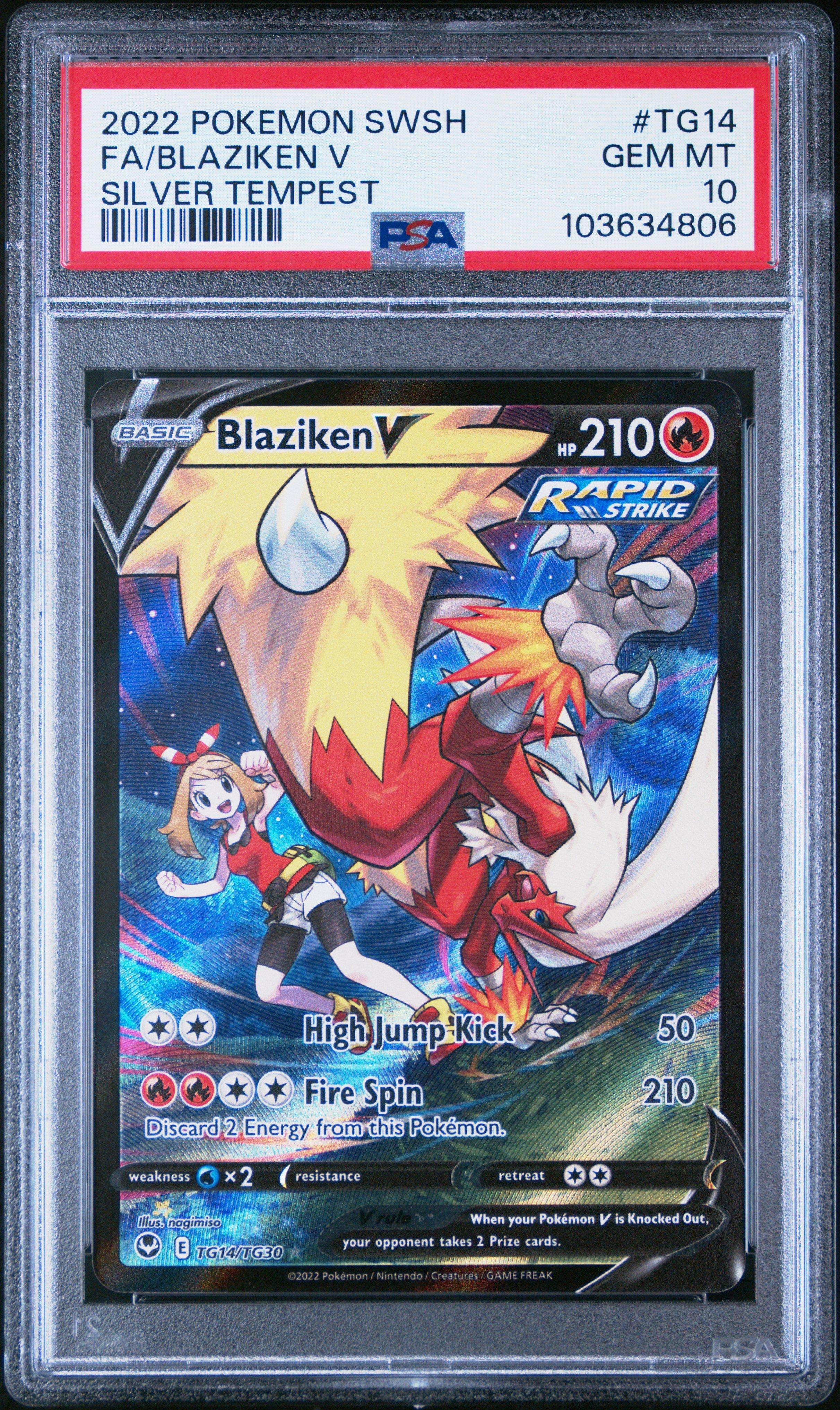 2022 Pokemon Sword & Shield Silver Tempest Tg14 Full Art/blaziken V PSA