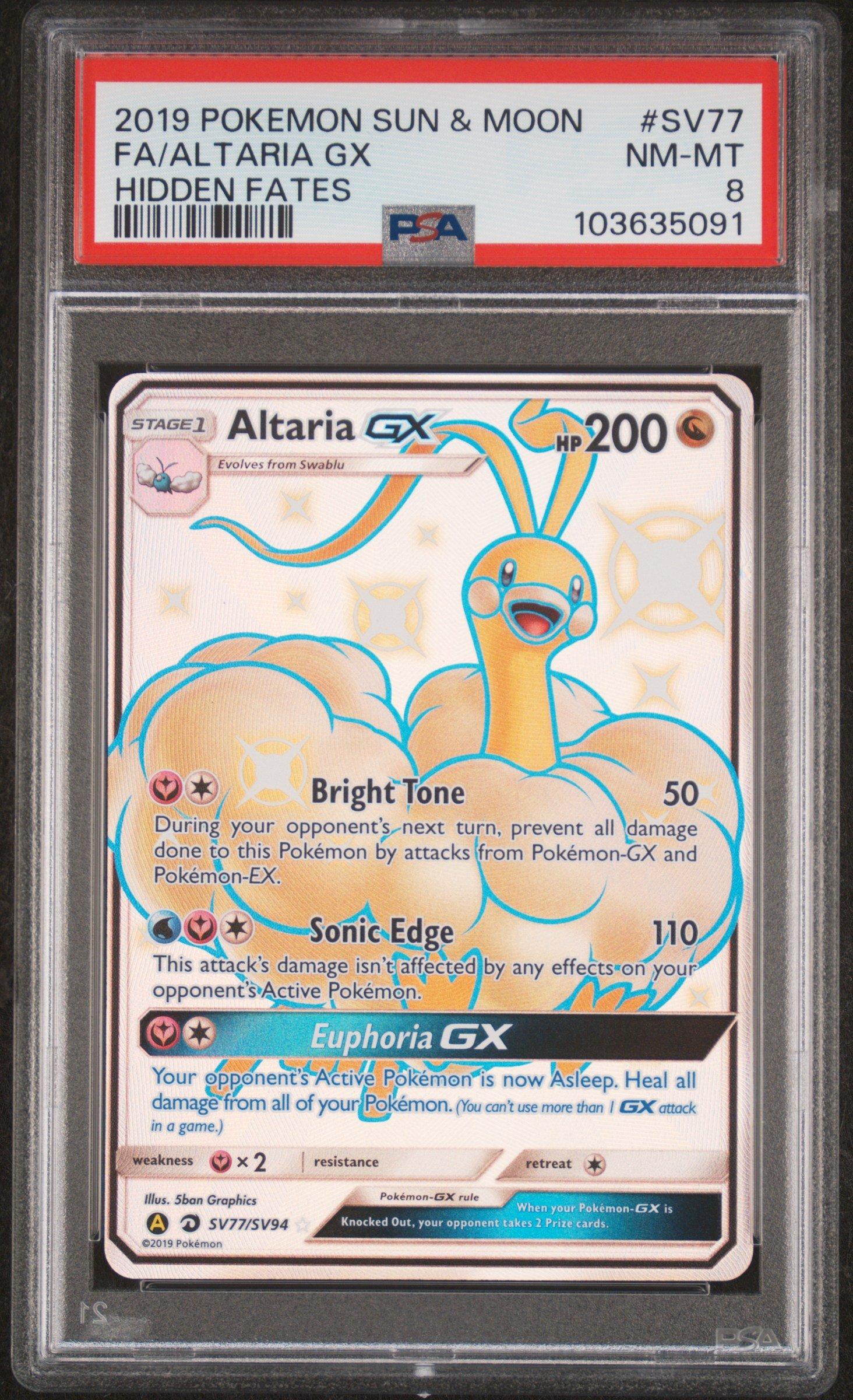 2019 Pokemon Sun & Moon Hidden Fates Sv77 Full Art/altaria Gx PSA