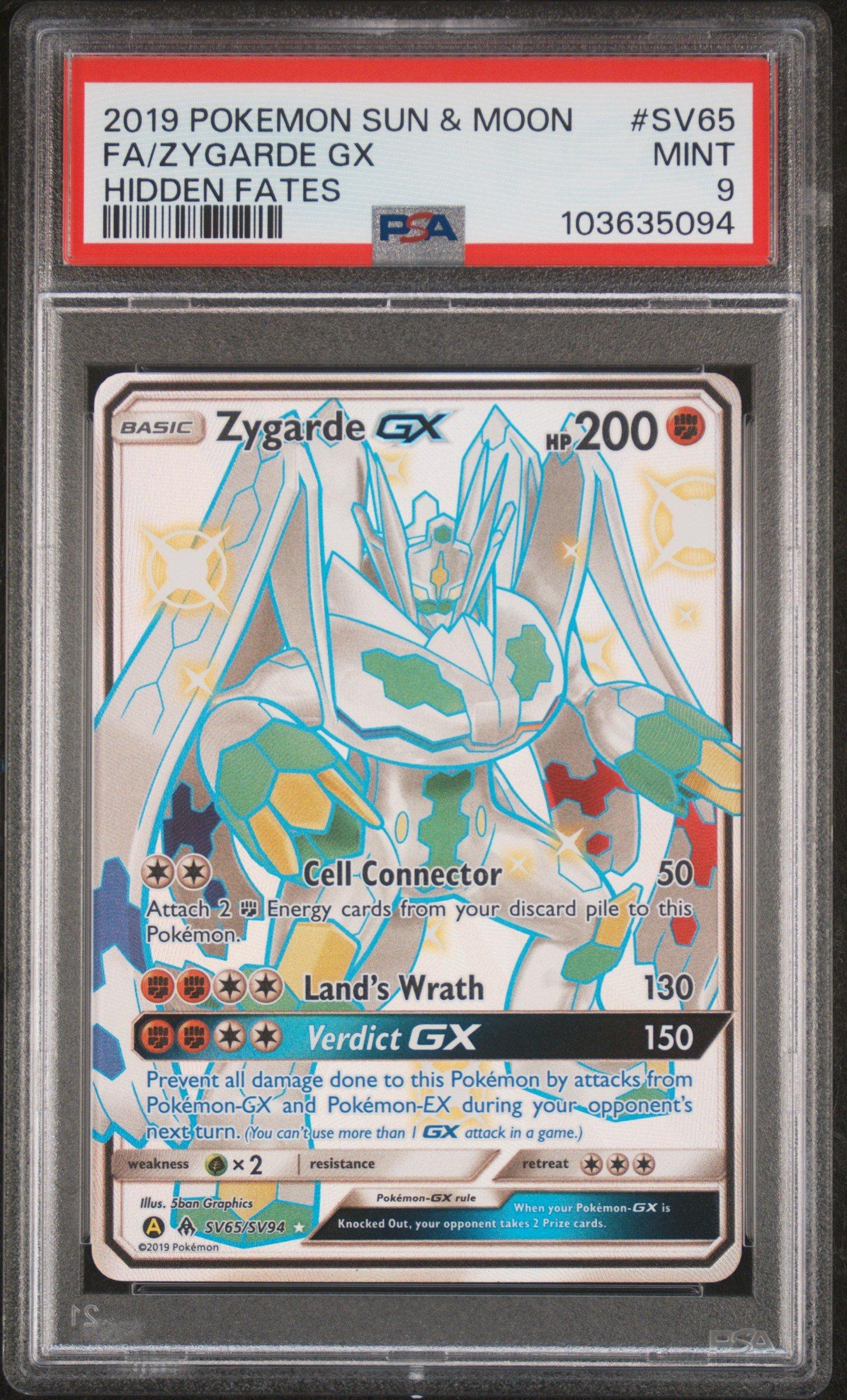 2019 Pokemon Sun & Moon Hidden Fates Sv65 Full Art/zygarde Gx PSA