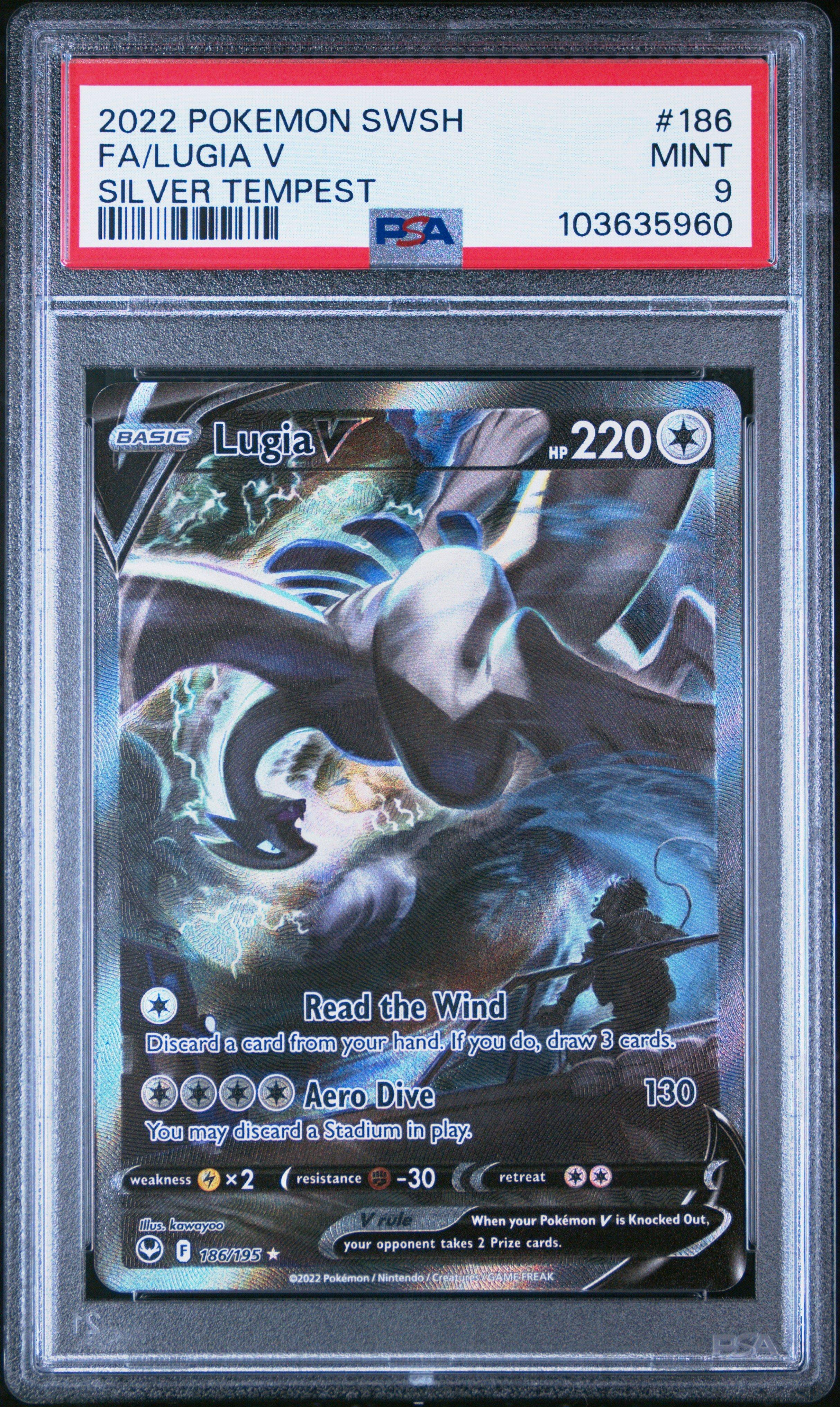 lugia pokemon card v 2022 Pokemon Sword & Shield Silver Tempest 186 Full Art/lugia V PSA 9