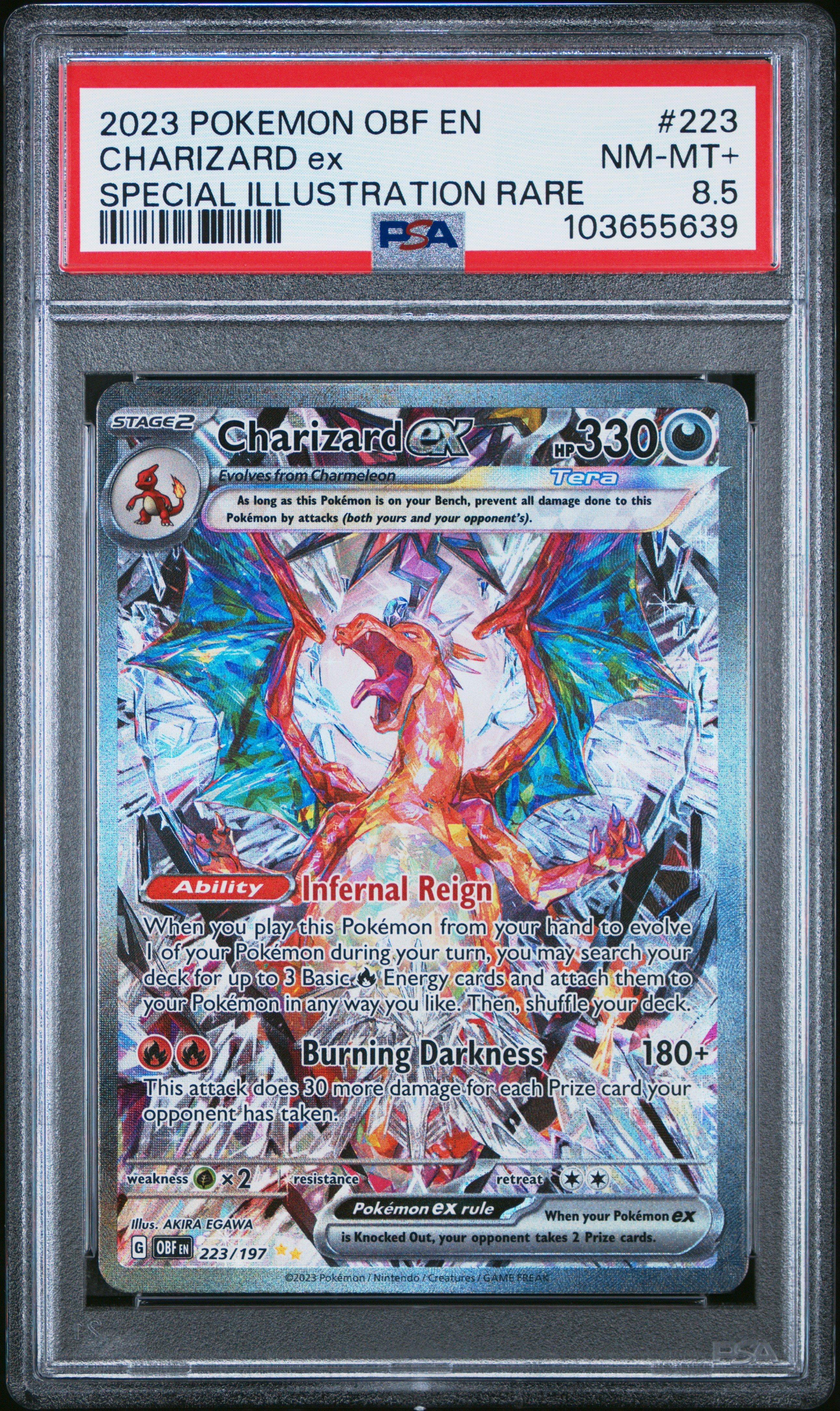 2023 Pokemon Obf En-obsidian Flames 223 Charizard Ex Special Illustration Rare PSA NM-MT+ 8.5