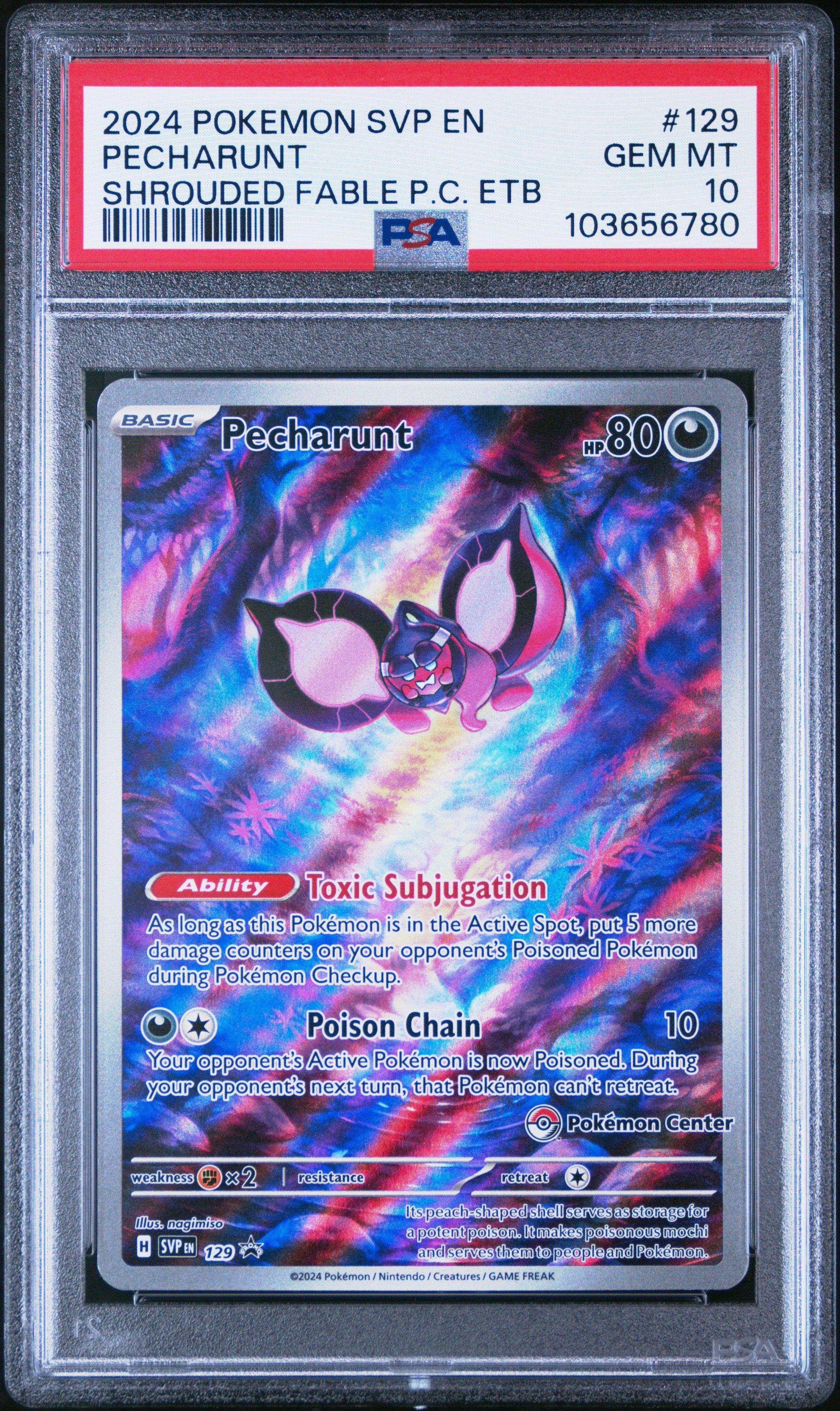 2024 Pokemon Svp En-sv Black Star Promo 129 Pecharunt Shrouded Fable Pokemon Center Elite Trainer Box PSA
