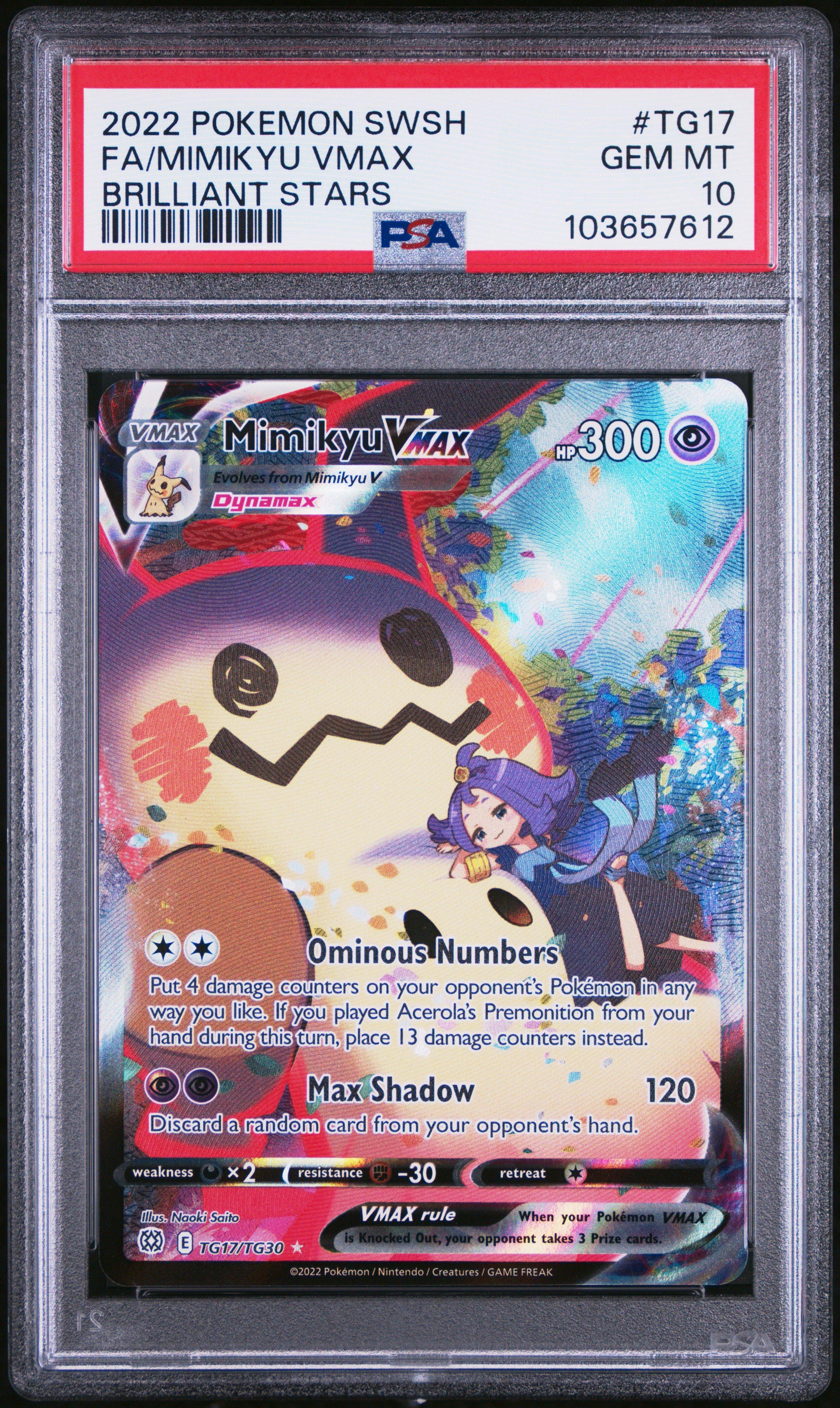 2022 Pokemon Sword & Shield Brilliant Stars Tg17 Full Art/mimikyu Vmax PSA