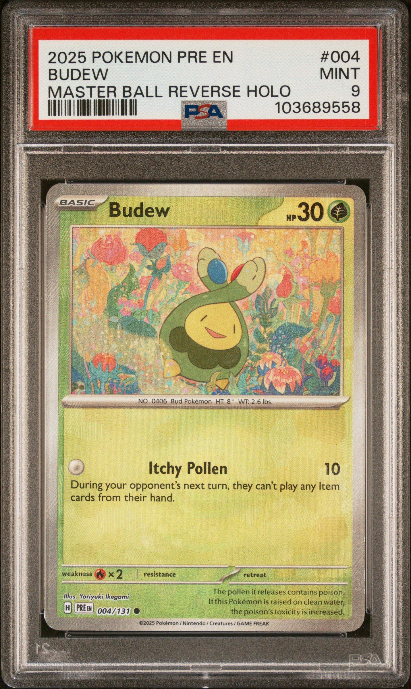 2025 Pokemon Pre En-prismatic Evolutions 004 Budew Master Ball Reverse Holo PSA