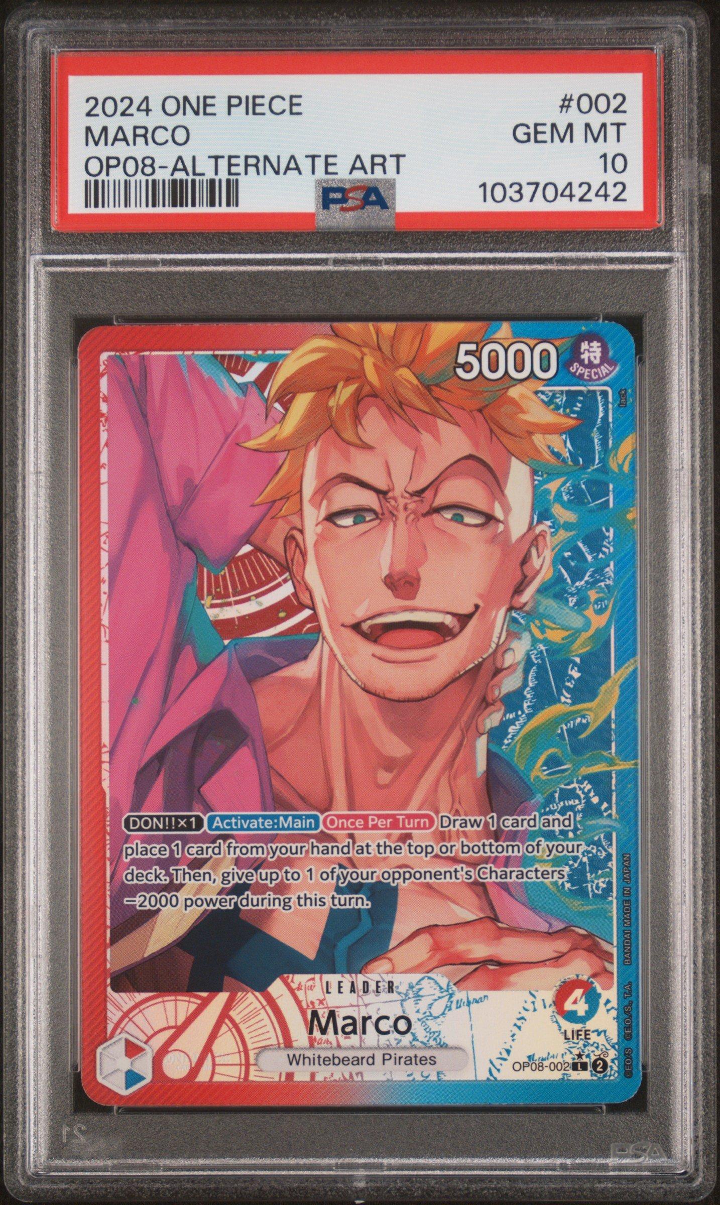 2024 One Piece Op08-two Legends 002 Marco Alternate Art PSA 10